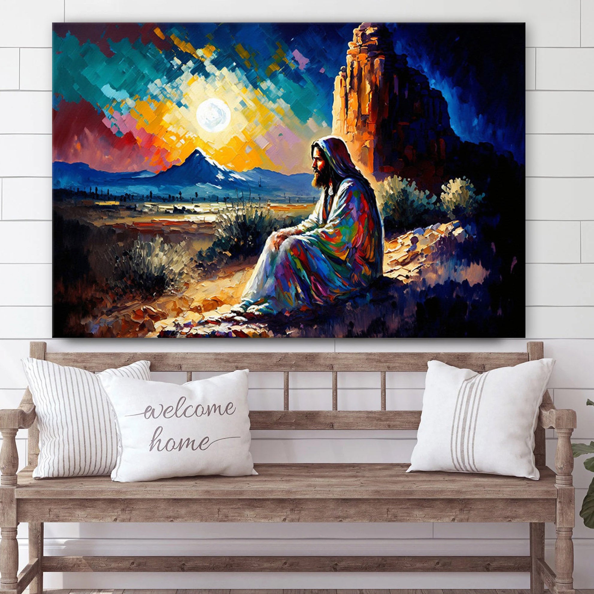 Jesus Prays In The Arizona Desert Canvas Pictures – Jesus Christ Canvas Art – Christian Wall Canvas