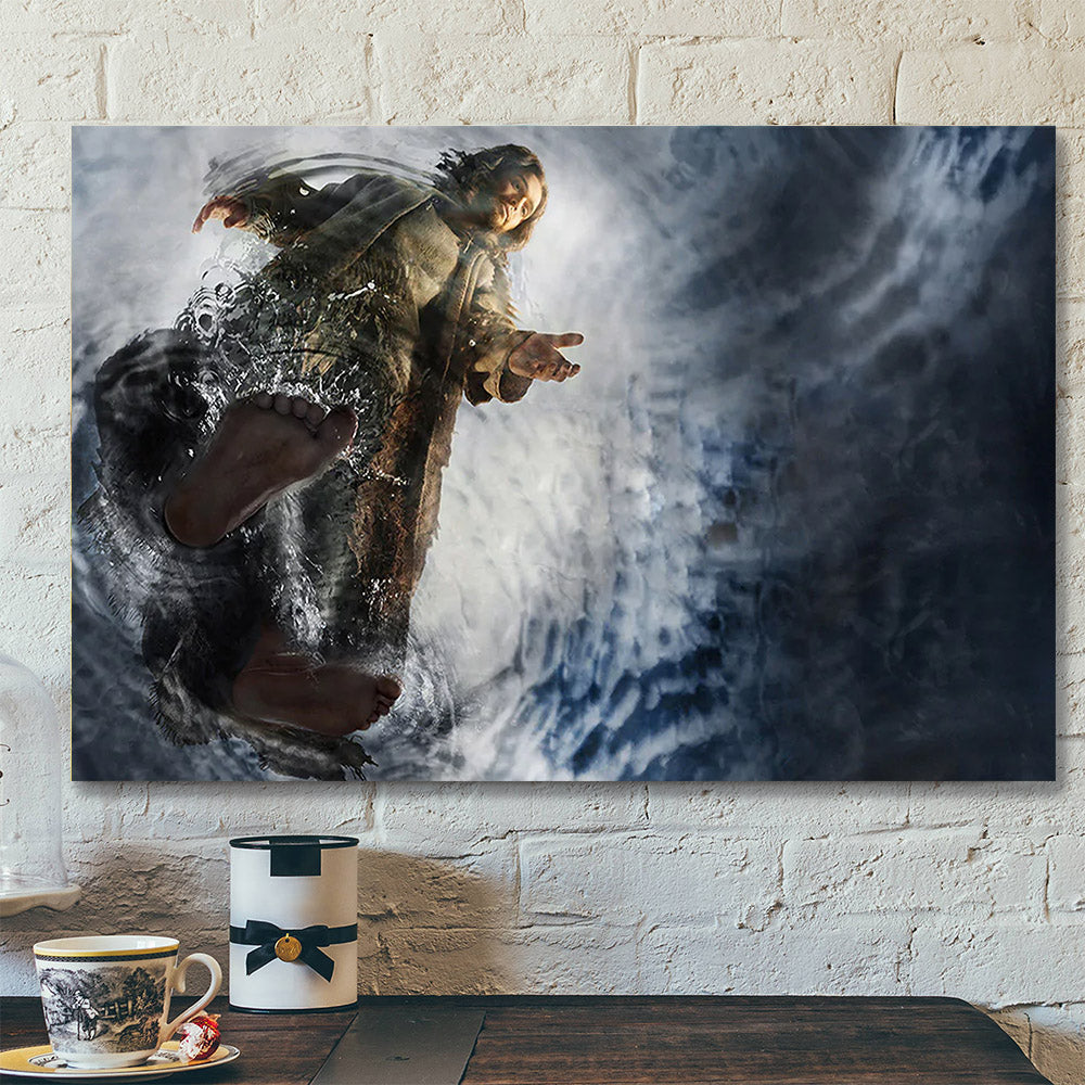 Jesus Saving Peter on The Water Canvas Prints – Canvas Wall Art – Hand of God – Jesus Canvas Poster – Christian Wall Art – Christian Gift