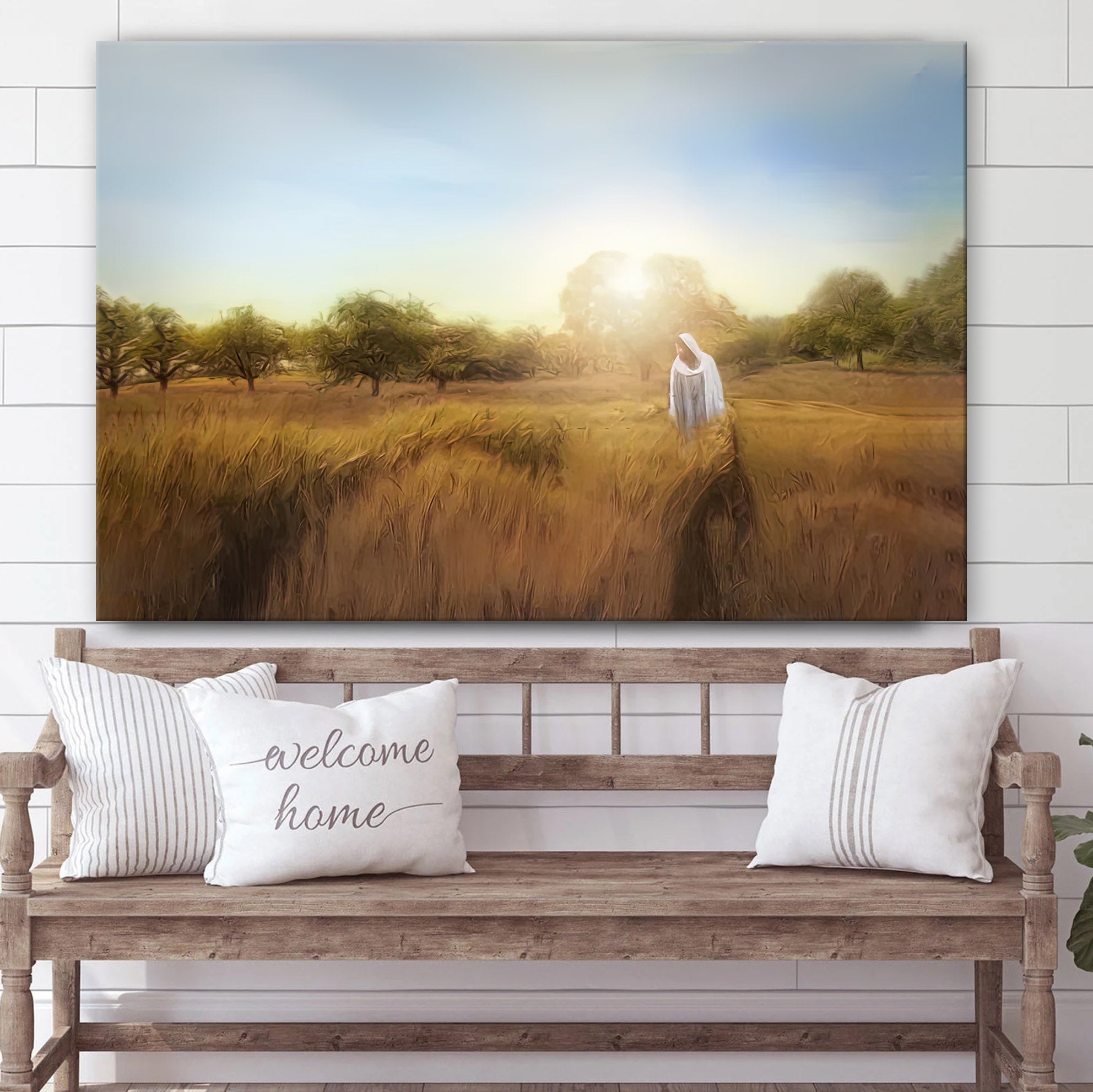 Jesus Stands On Golden Fields Canvas Art – Jesus Christ Pictures – Jesus Wall Art – Christian Wall Decor