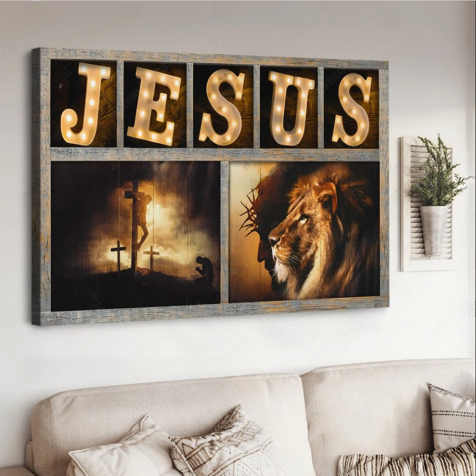 Jesus The Lion Of Judah Jesus On The Cross Canvas Wall Art – Jesus Canvas Pictures – Christian Wall Posters