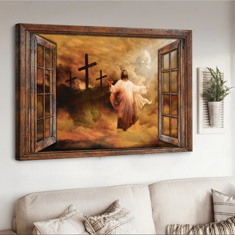 Jesus The Rugged Cross Heaven’s Light Canvas Wall Art – Jesus Canvas Pictures – Christian Wall Posters