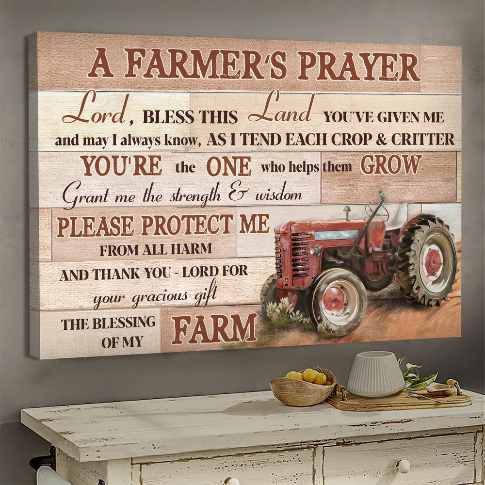 Jesus Vintage Red Farm Tractor A Farmer’s Prayer Canvas Wall Art – Jesus Canvas Pictures – Christian Wall Posters