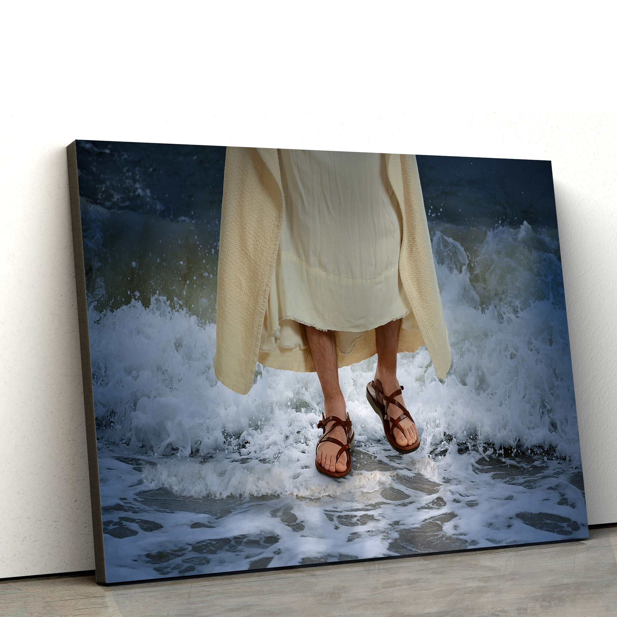 Jesus Walk On Waves Canvas Pictures – Jesus Christ Canvas Art – Christian Wall Canvas