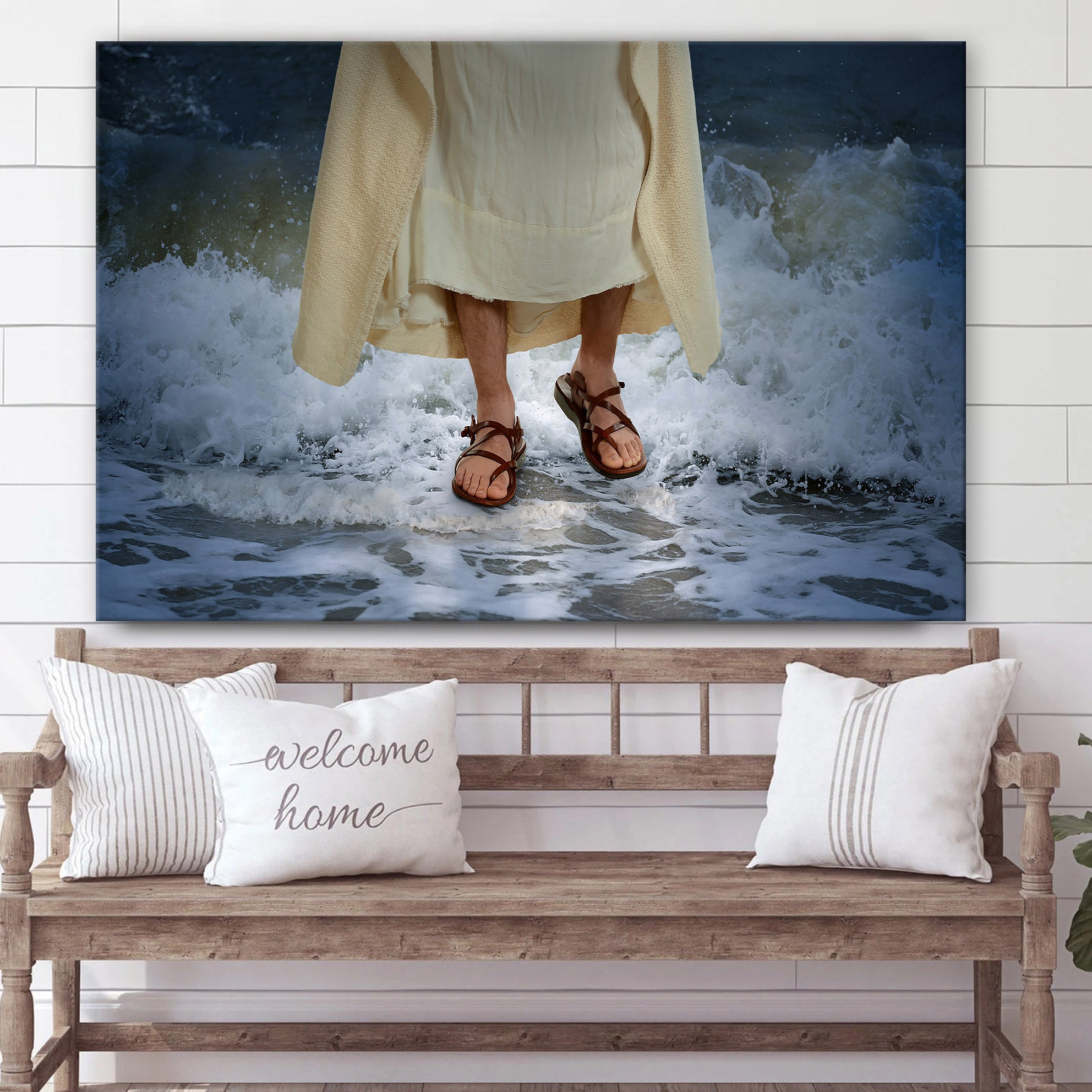 Jesus Walk On Waves Canvas Pictures – Jesus Christ Canvas Art – Christian Wall Canvas