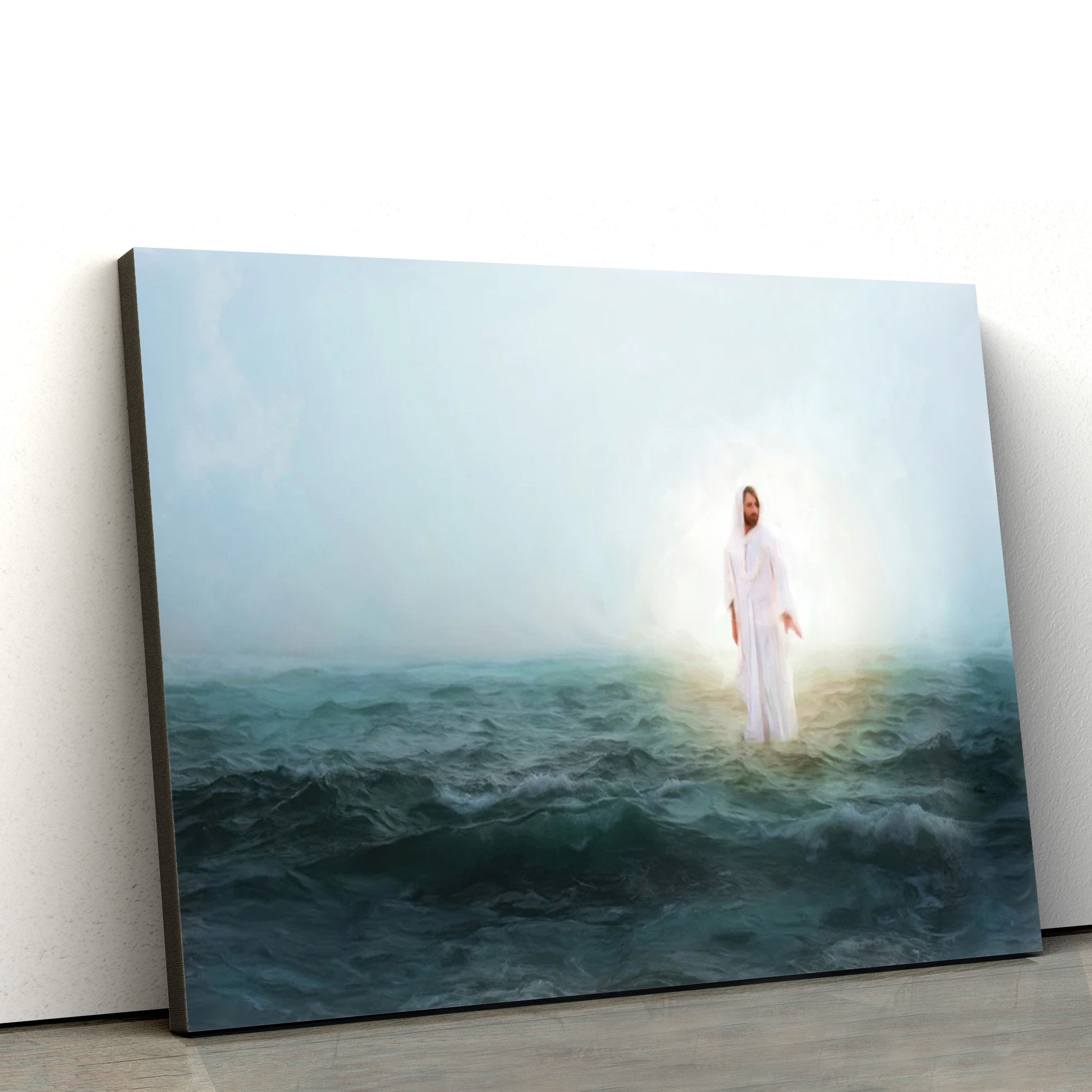 Jesus Walking Across A Stormy Sea Canvas Art – Jesus Christ Pictures – Jesus Wall Art – Christian Wall Decor