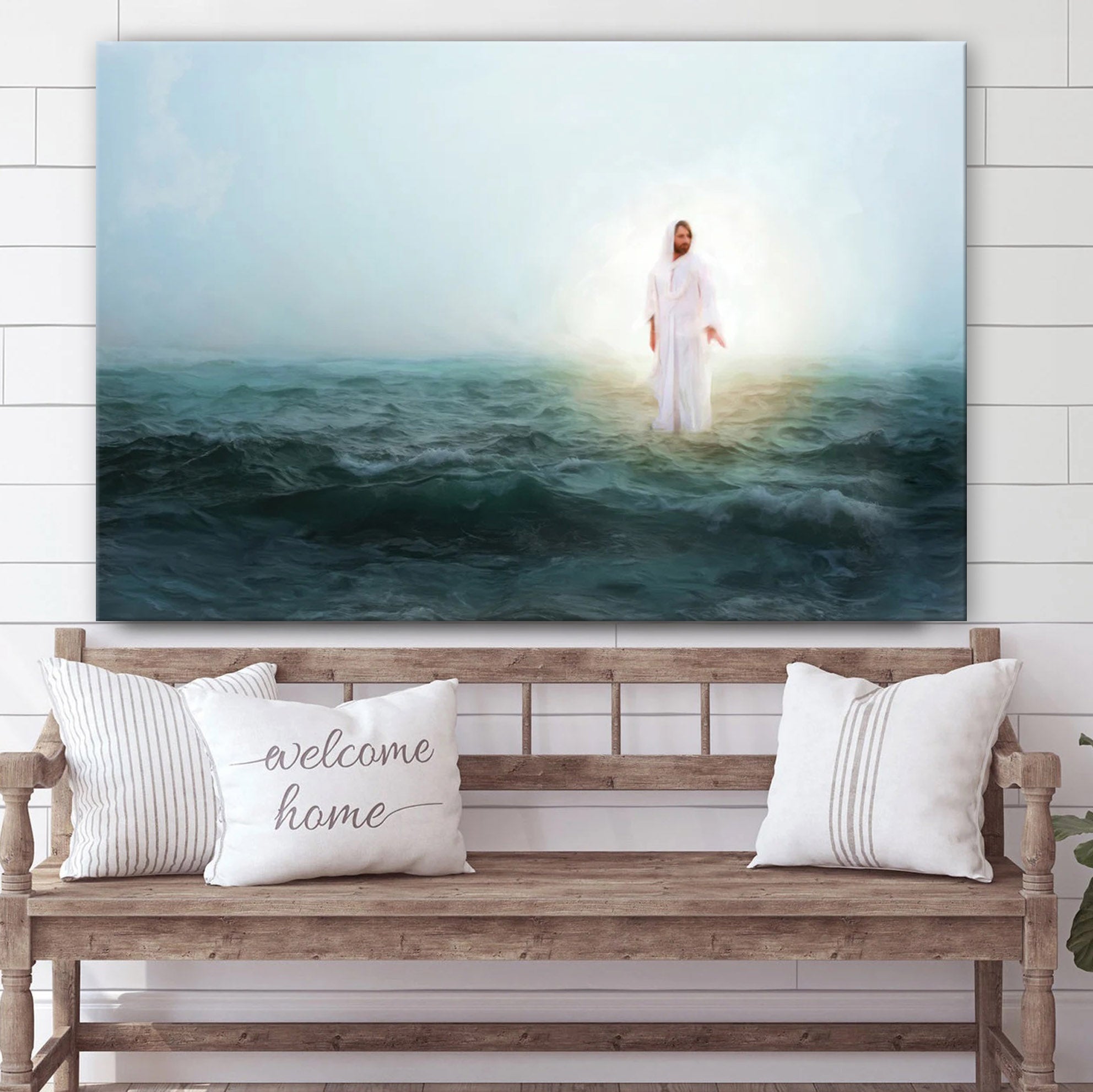 Jesus Walking Across A Stormy Sea Canvas Art – Jesus Christ Pictures – Jesus Wall Art – Christian Wall Decor