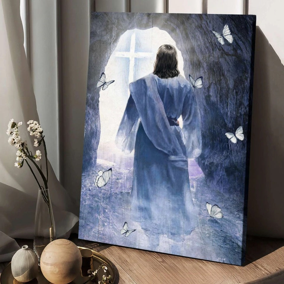 Jesus Walking Butterfly Path To Heaven Cave Painting Canvas Wall Art – Christian Wall Posters – Religious Wall Decor