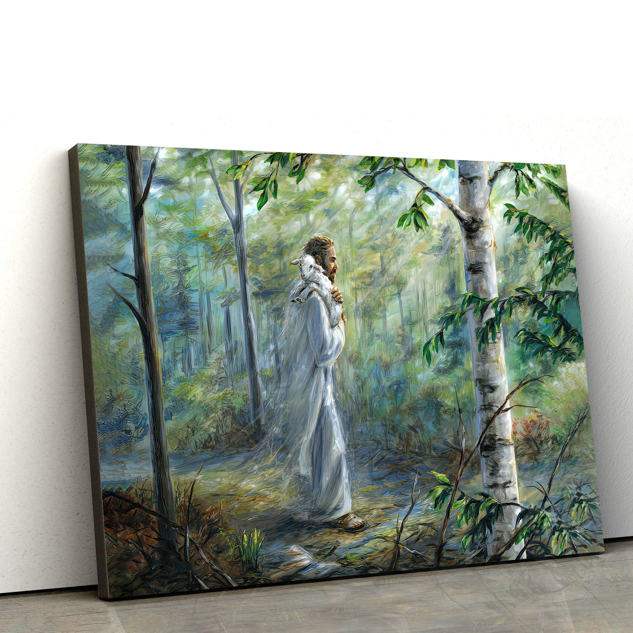 Jesus Walking In Forest With Lamb Over Shoulder Canvas Posters – Jesus Canvas Pictures – Christian Canvas Art