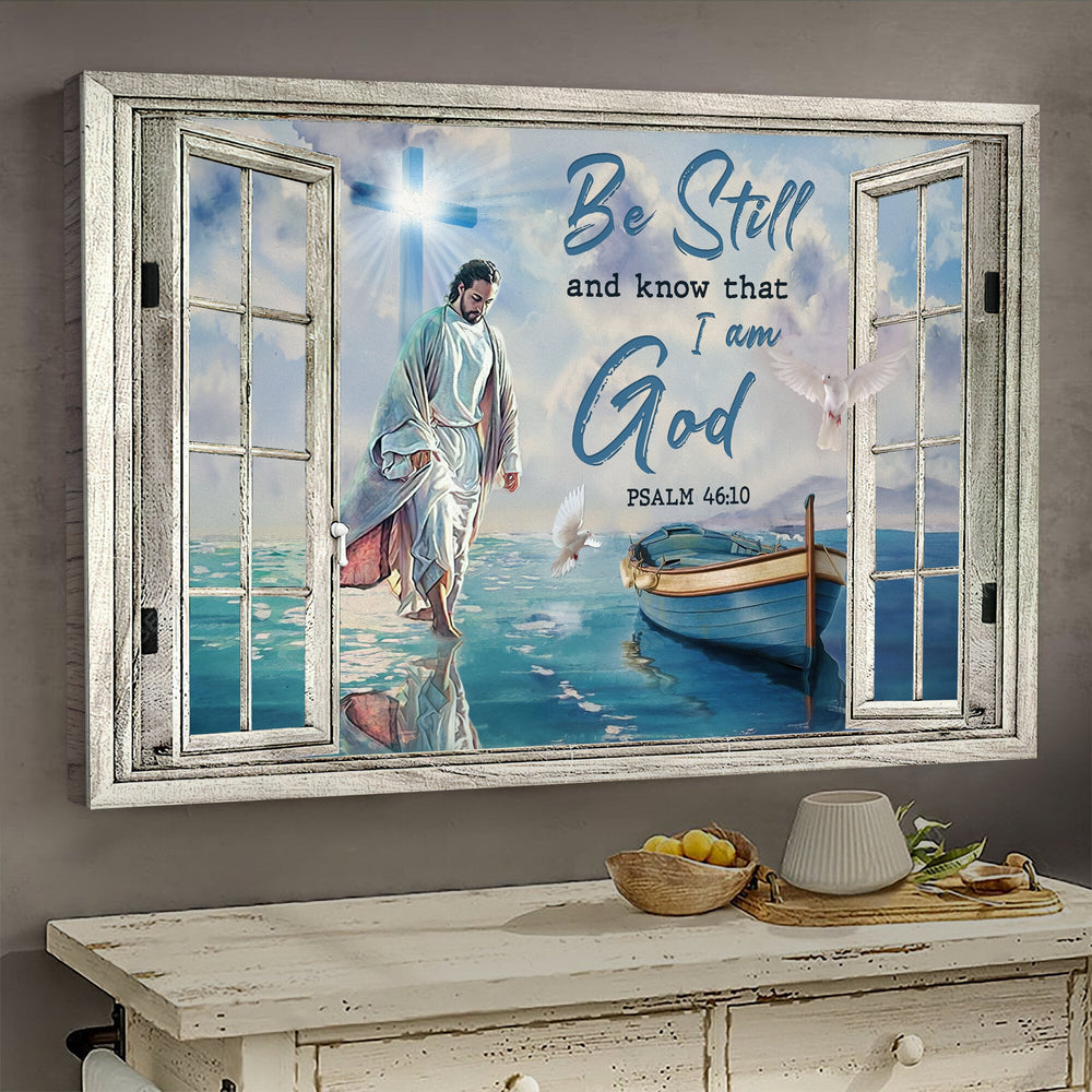 Jesus Walking On The Water Light Cross Be Still And Know That I Am God Canvas Wall Art – Jesus Canvas Pictures – Christian Wall Posters