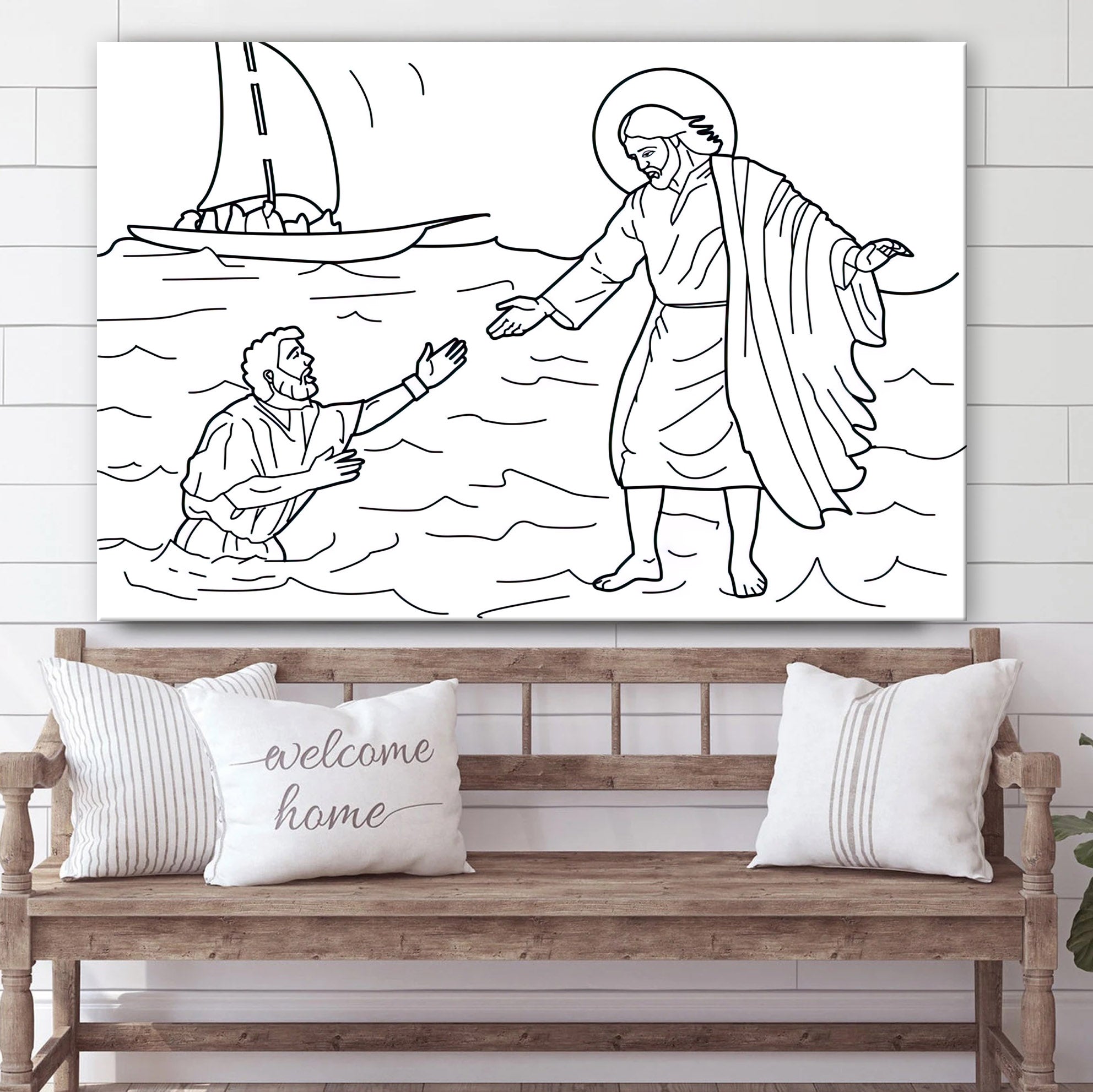 Jesus Walking On Water Canvas Wall Art – Christian Poster