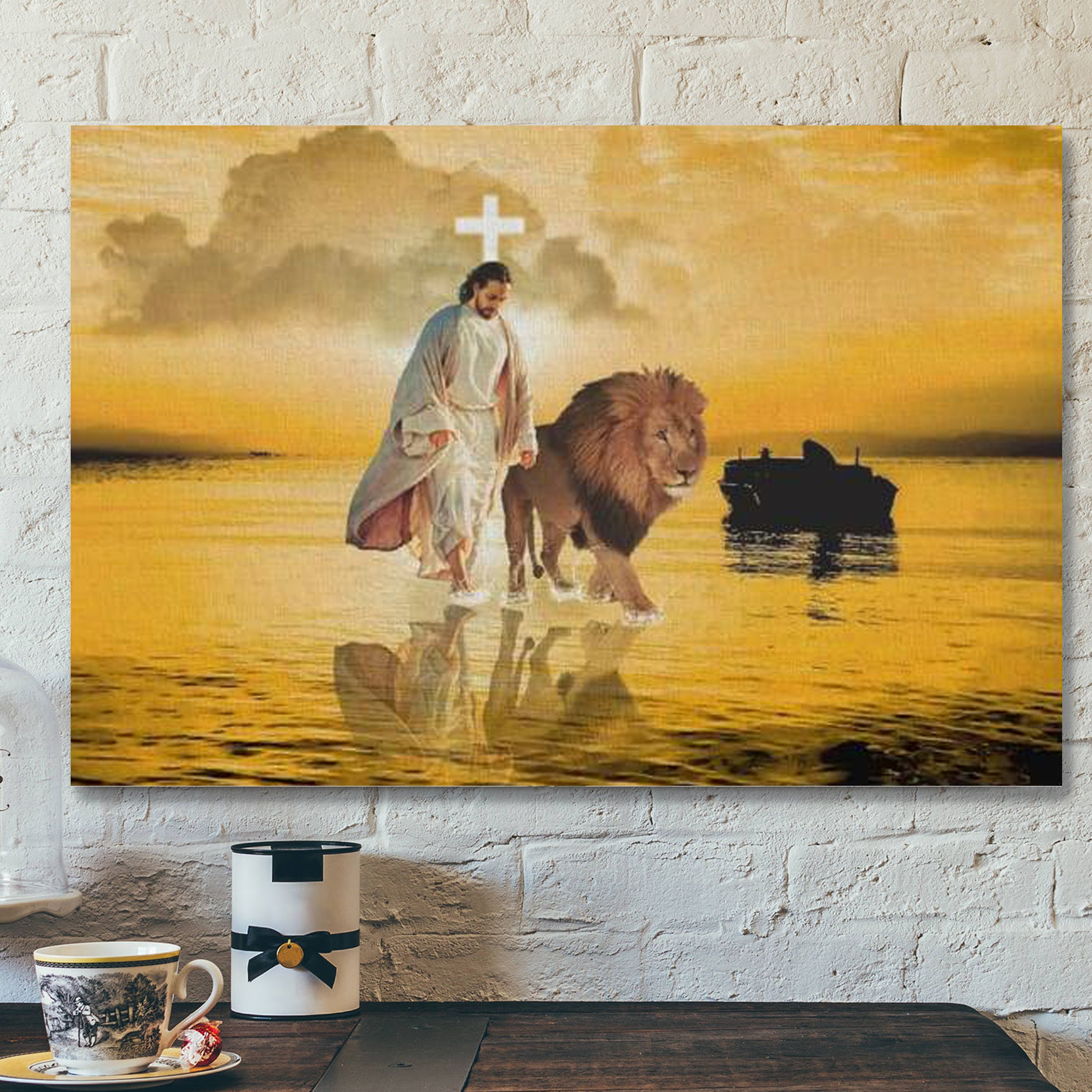 Jesus Walks On Water Canvas Wall Art – The Lion Of Judah – Religious Canvas Poster – Scripture Canvas Wall Art