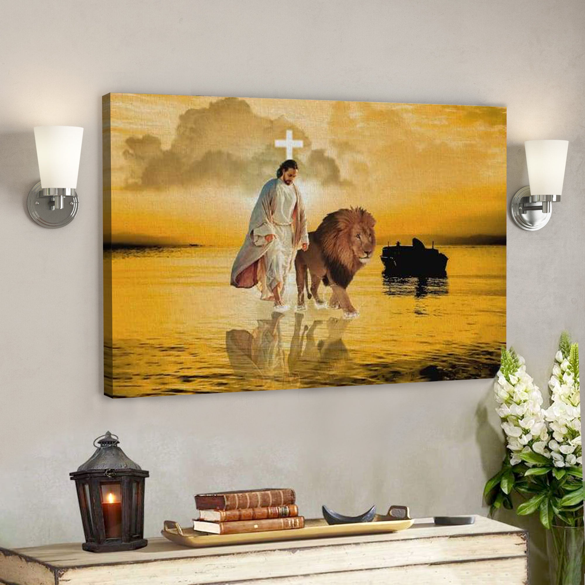 Jesus Walks On Water Canvas Wall Art – The Lion Of Judah – Religious Canvas Poster – Scripture Canvas Wall Art