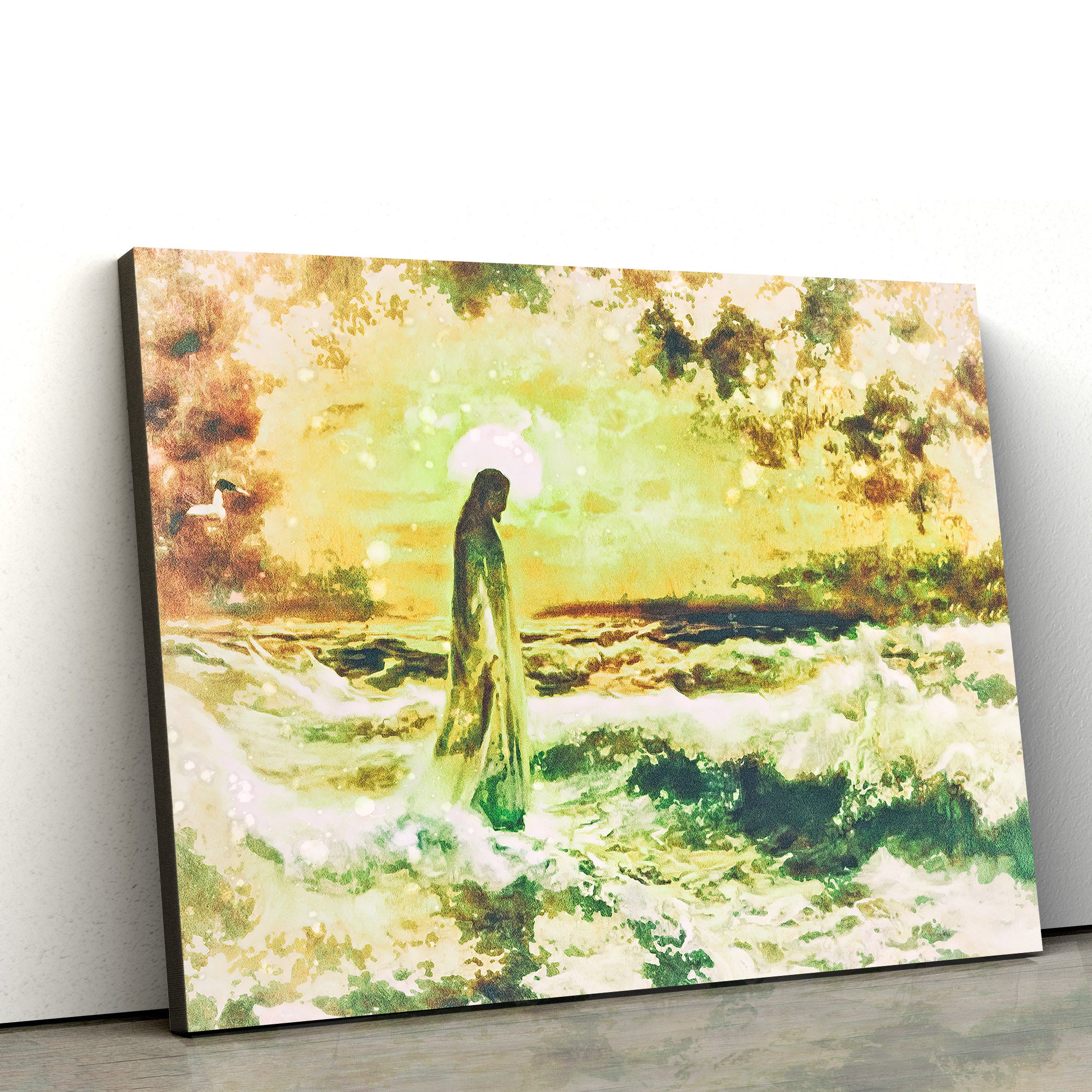 Jesus Walks On Water Painting Canvas Wall Art – Jesus Portrait Picture – Religious Gift – Christian Wall Art Decor