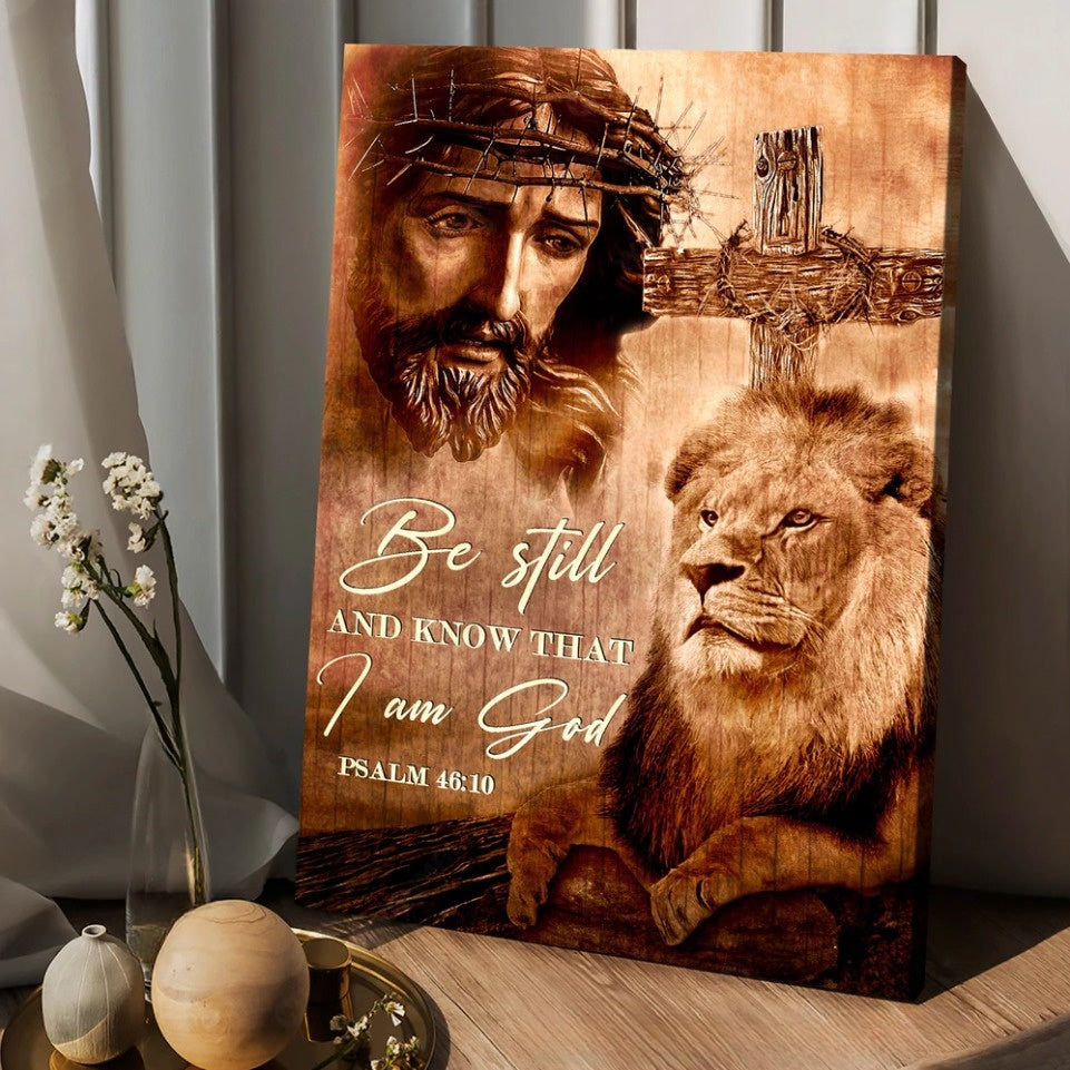 Jesus Watercolor Lion Crown Of Thorn Be Still And Know That I Am God Canvas Wall Art – Christian Wall Posters – Religious Wall Decor