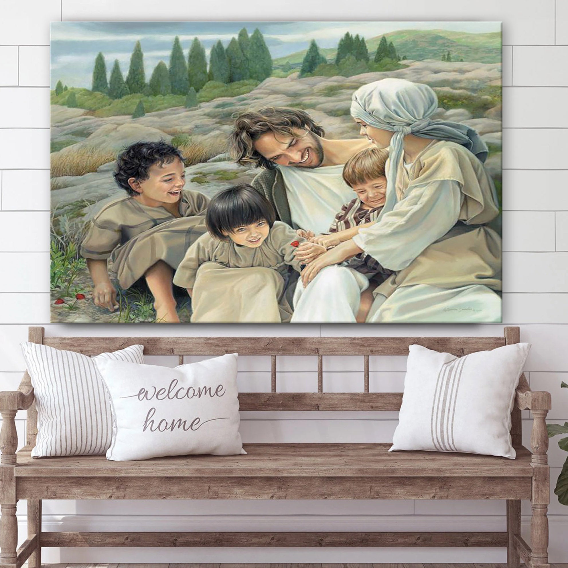 Jesus With Children Canvas Pictures – Jesus Christ Canvas Art – Christian Wall Canvas