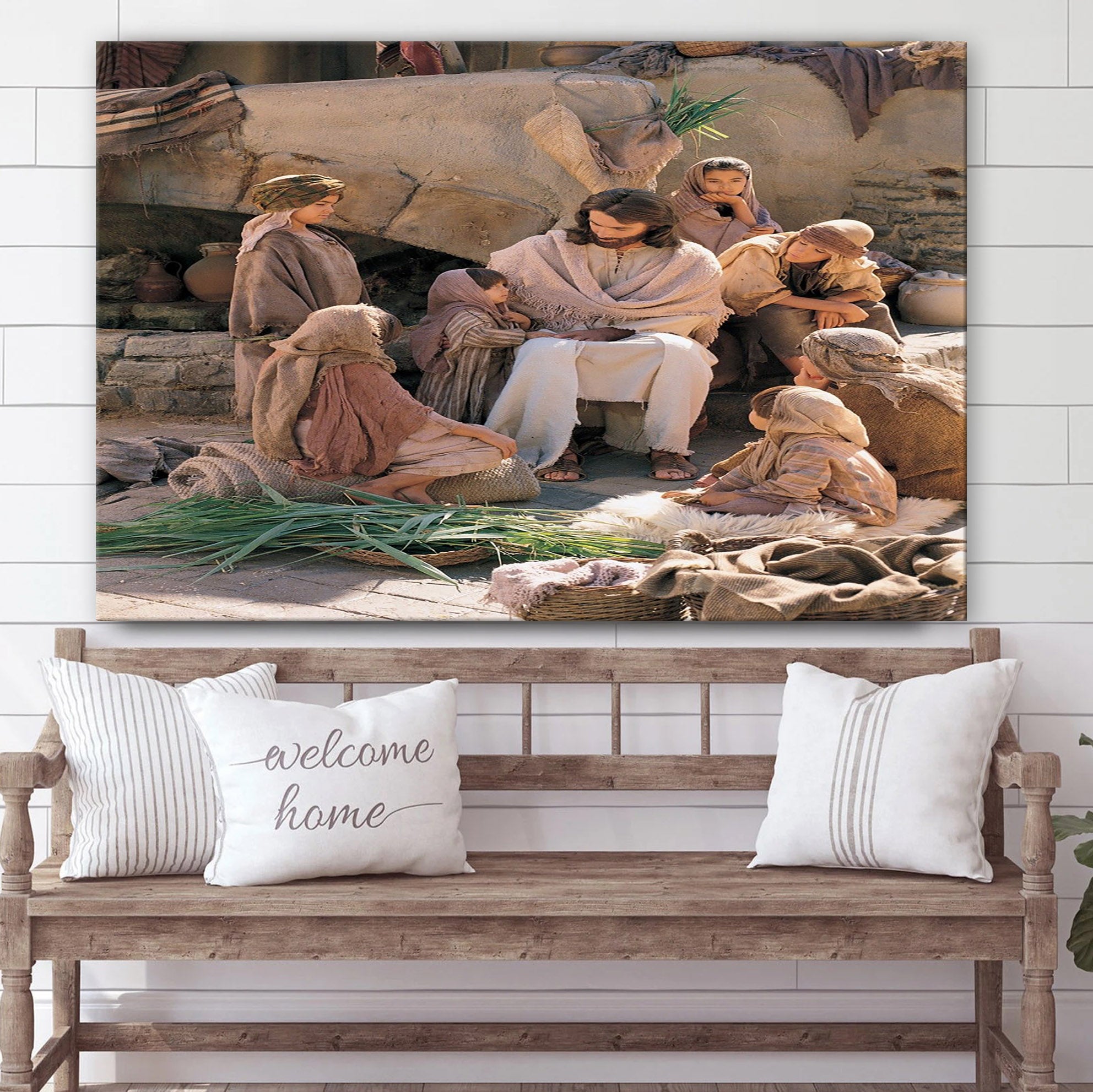 Jesus With Children Reenactment Of Christ With Children Canvas Pictures – Jesus Canvas Wall Art – Christian Canvas Paintings