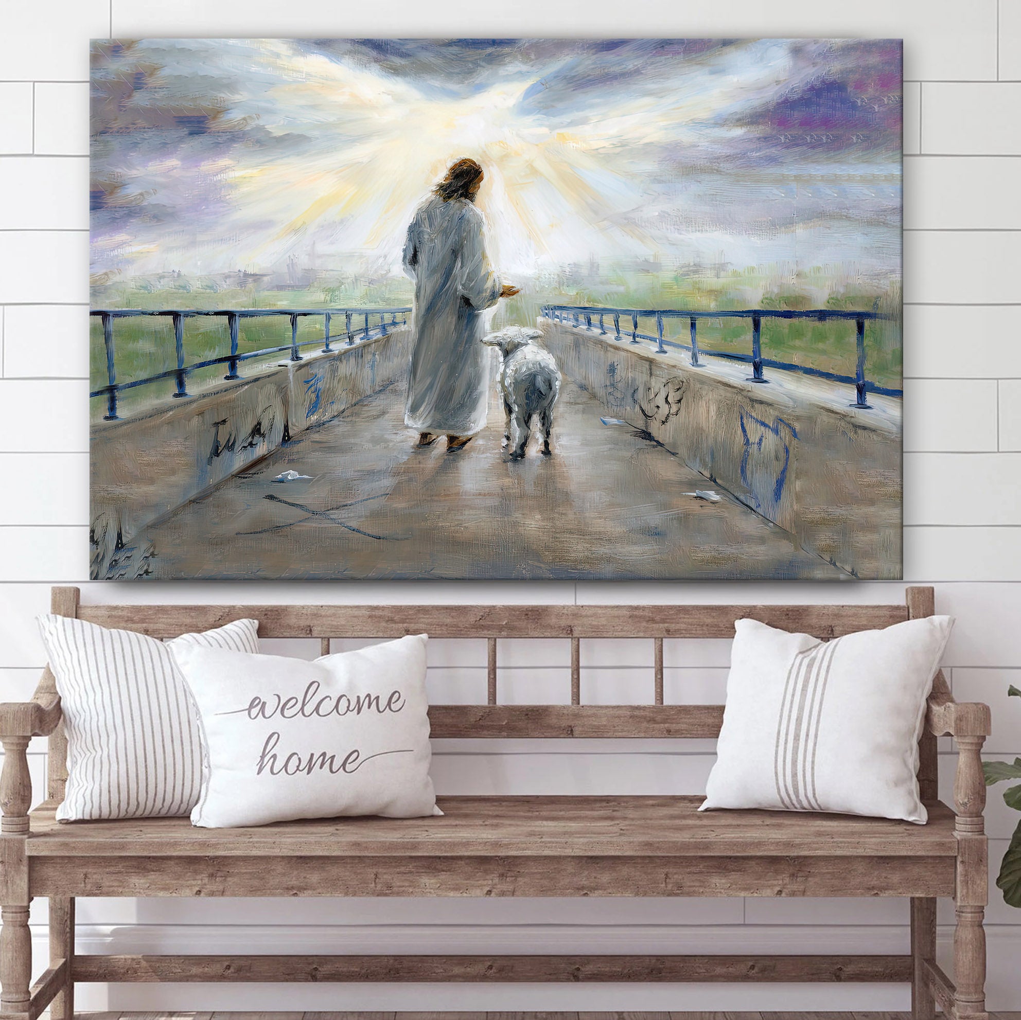 Jesus With Lamb On Graffiti Bridge Canvas Posters – Jesus Canvas Pictures – Christian Canvas Art