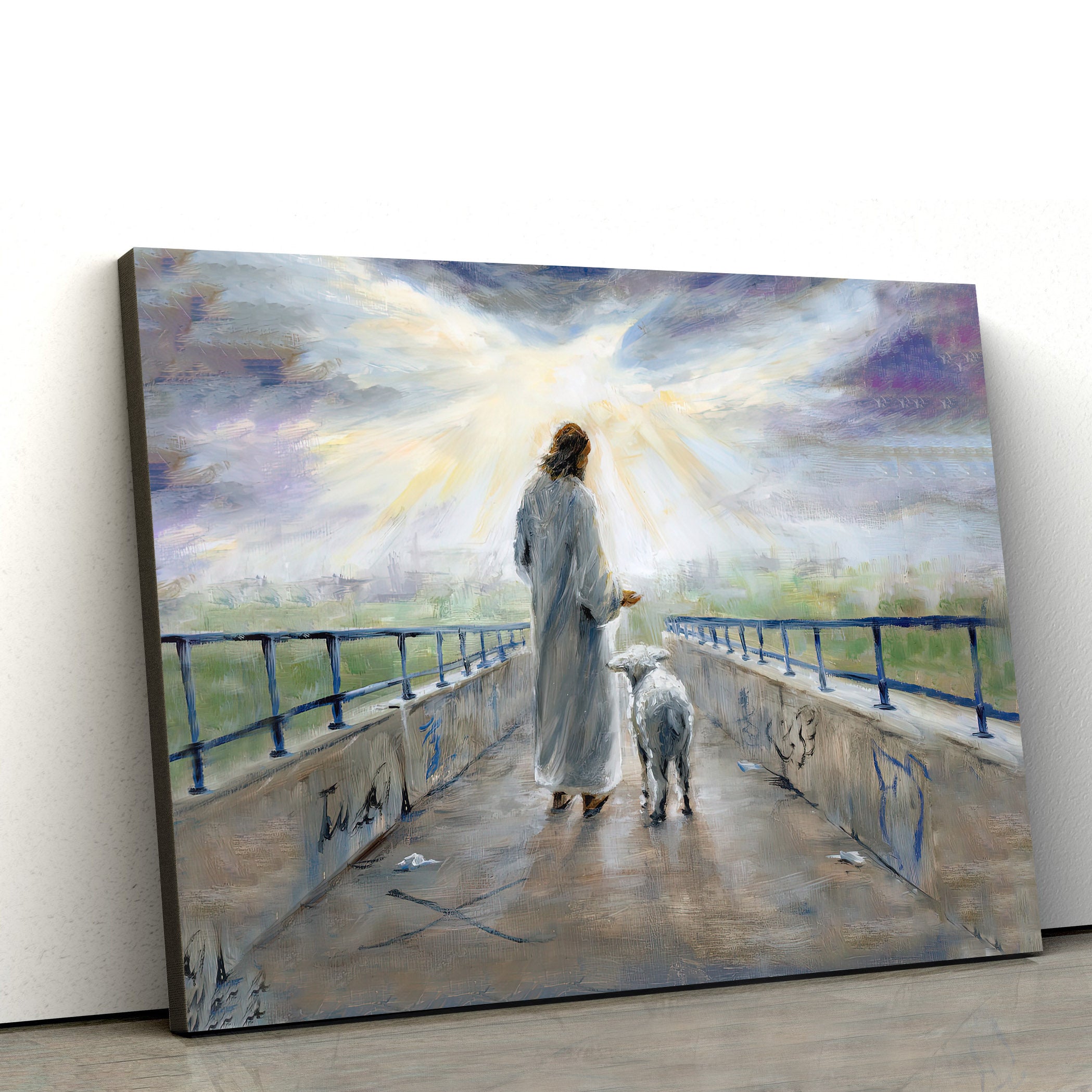 Jesus With Lamb On Graffiti Bridge Canvas Posters – Jesus Canvas Pictures – Christian Canvas Art