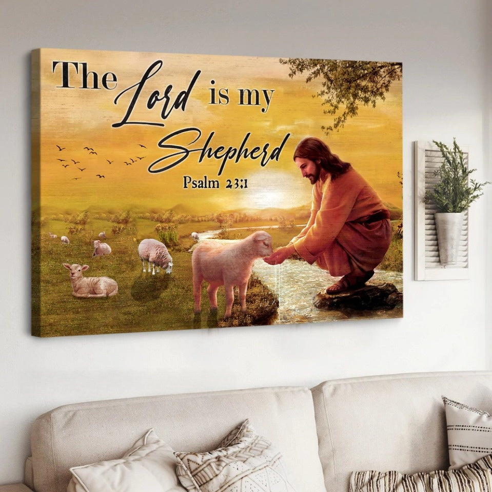 Jesus With Lamb Stunning Sunset The Lord Is My Shepherd Canvas Wall Art – Jesus Canvas Pictures – Christian Wall Posters