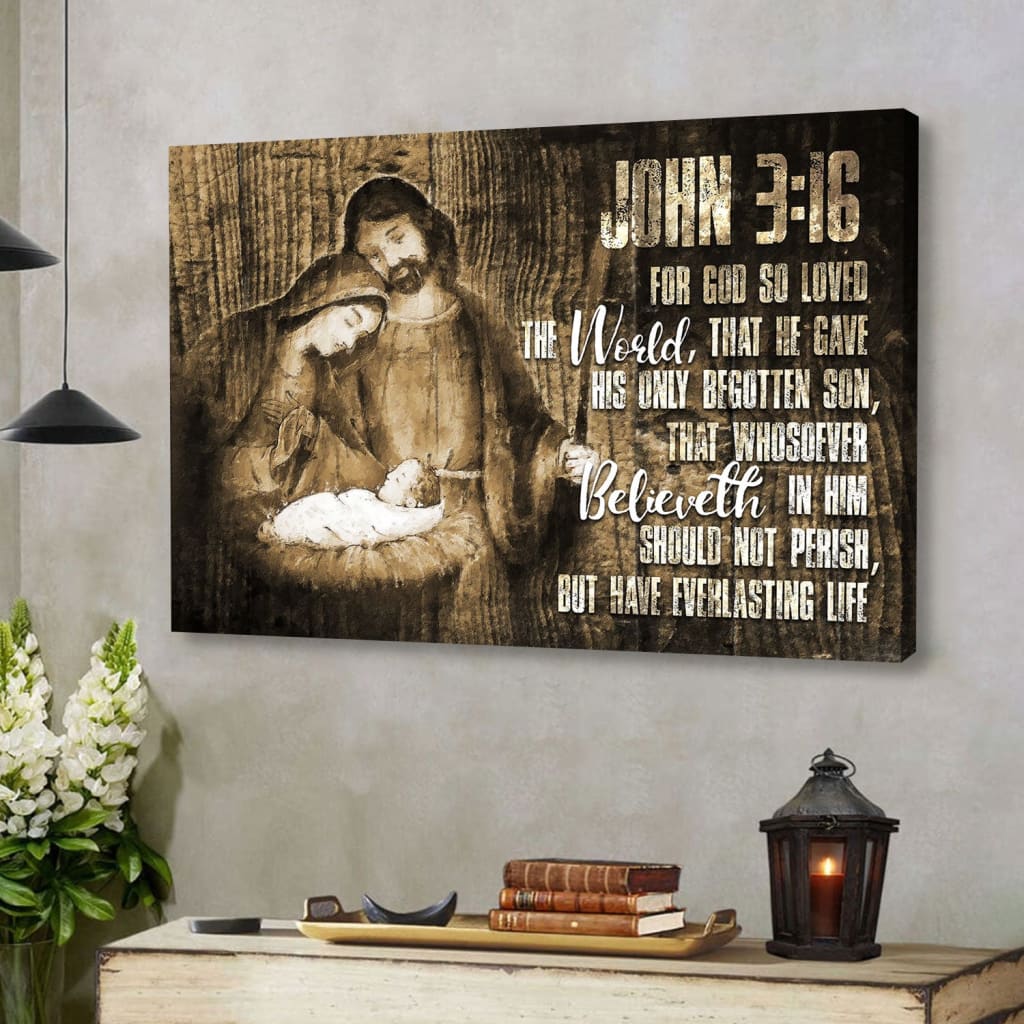 John 316 For God So Loved The World Christmas Wall Art Canvas – Religious Wall Decor