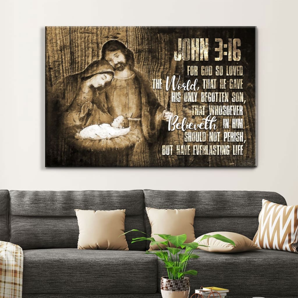 John 316 For God So Loved The World Christmas Wall Art Canvas – Religious Wall Decor