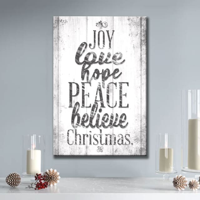 Joy Love Hope Peace Believe Christmas Wall Art Canvas Print – Religious Wall Decor