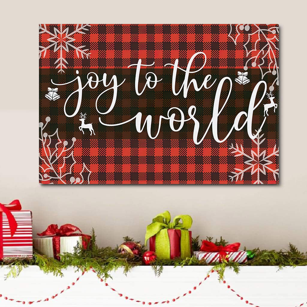 Joy To The World Buffalo Plaid Christian Christmas Wall Art Canvas – Religious Canvas Painting