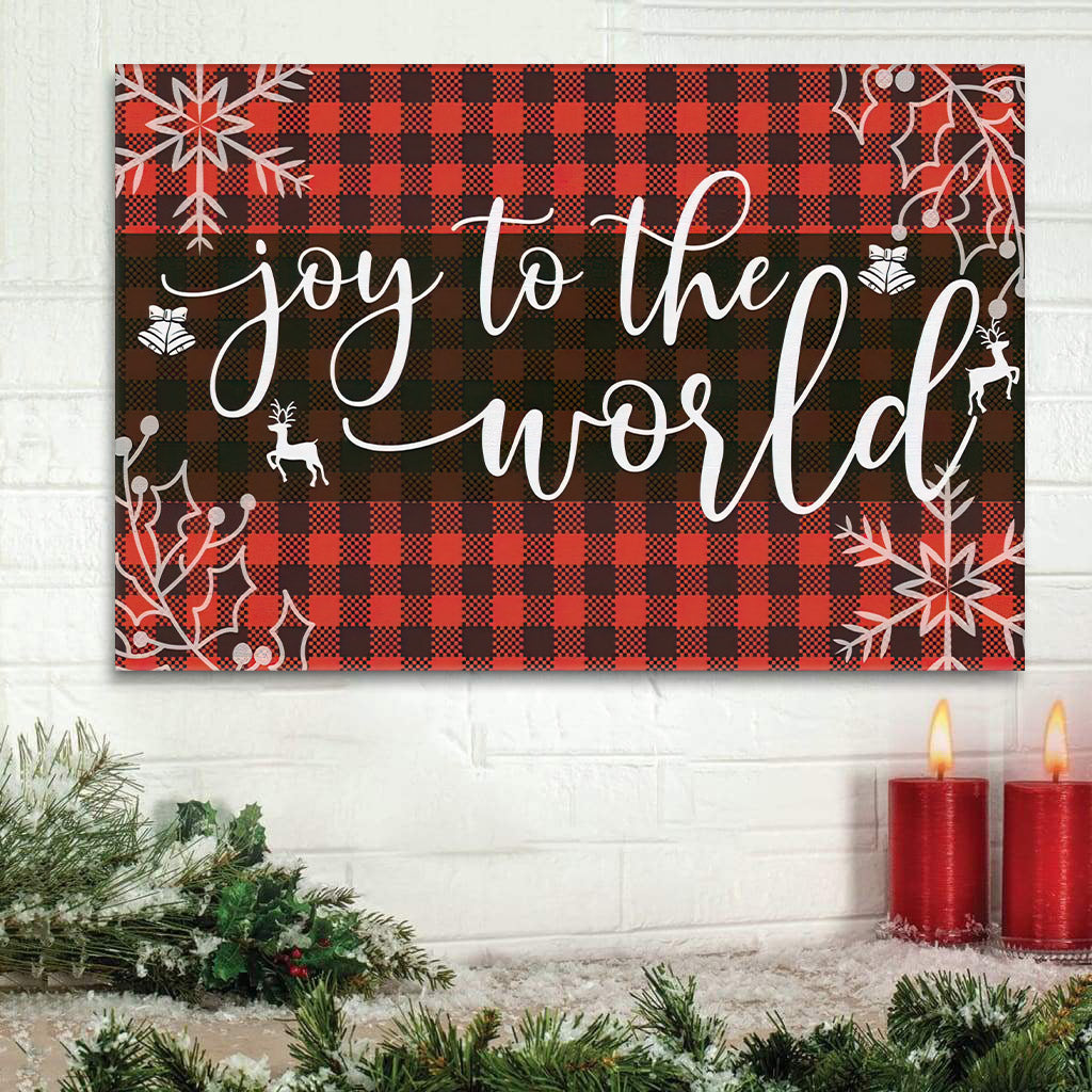 Joy To The World Buffalo Plaid Christian Christmas Wall Art Canvas – Religious Canvas Painting