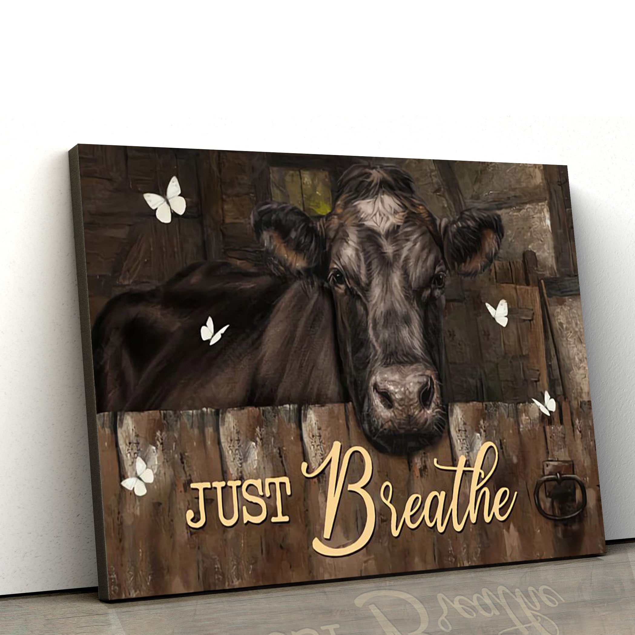 Just Breathe Cow Canvas Wall Art – Christian Canvas Wall Decor – Bible Verse Wall Art Canvas – Farmer Gift