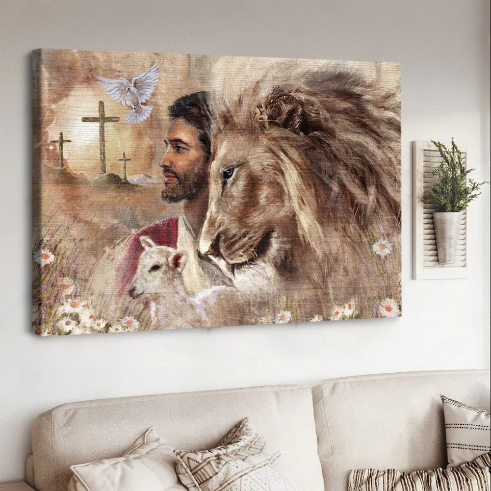 King Of Kings Jesus Dove Cross Canvas Wall Art – Jesus Canvas Pictures – Christian Wall Posters