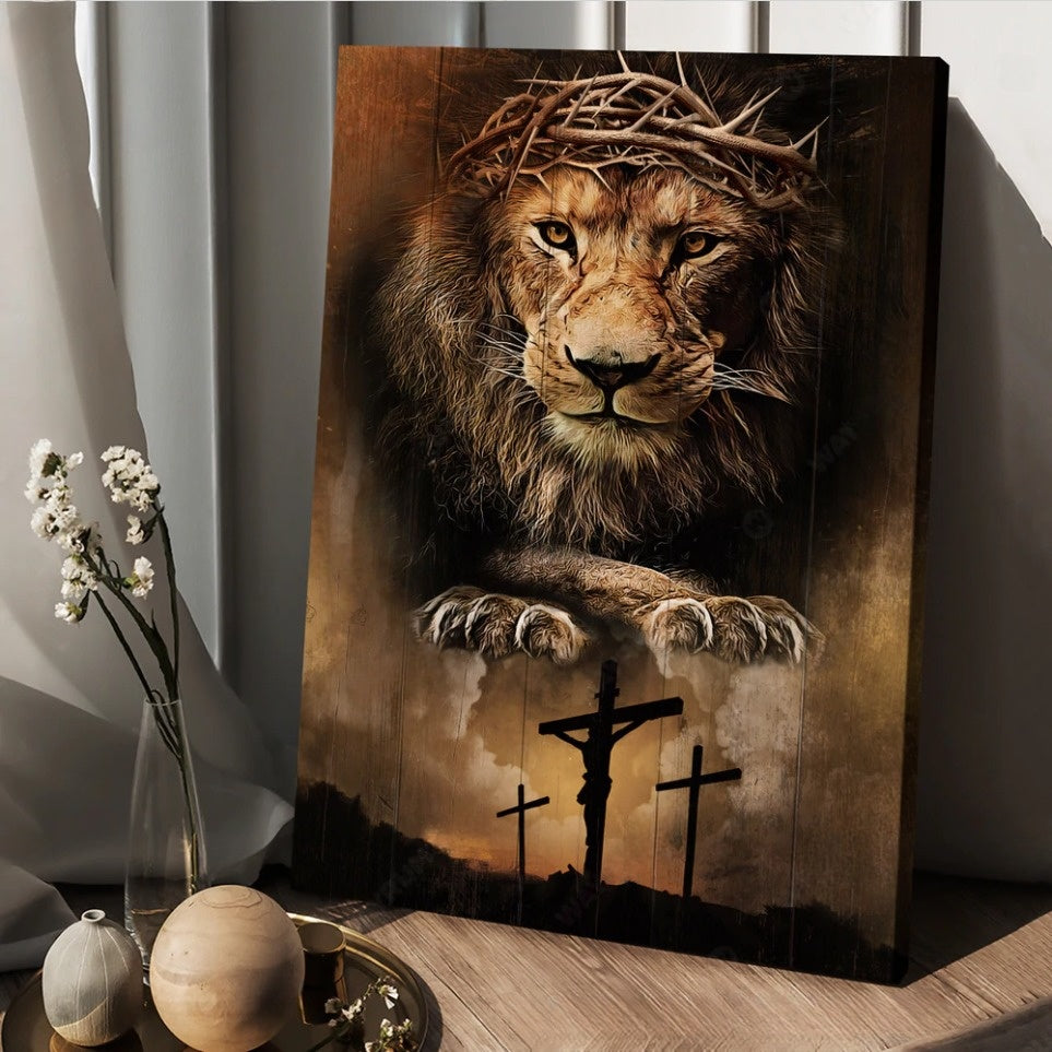 King Of Kings Lord Of Lords Lion Crown Of Thorn Canvas Wall Art – Christian Wall Posters – Religious Wall Decor