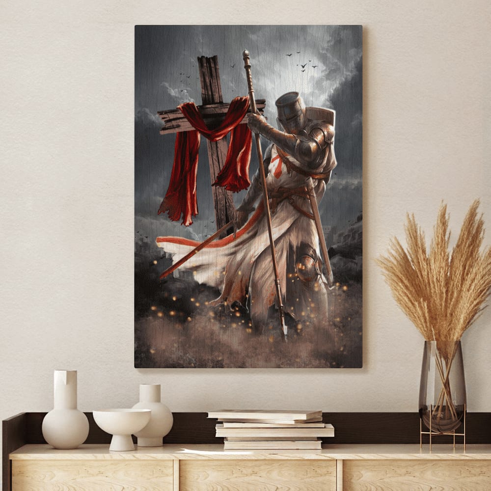 Knight Templar And Cross Jesus Canvas Wall Art – Christian Wall Posters – Religious Wall Decor