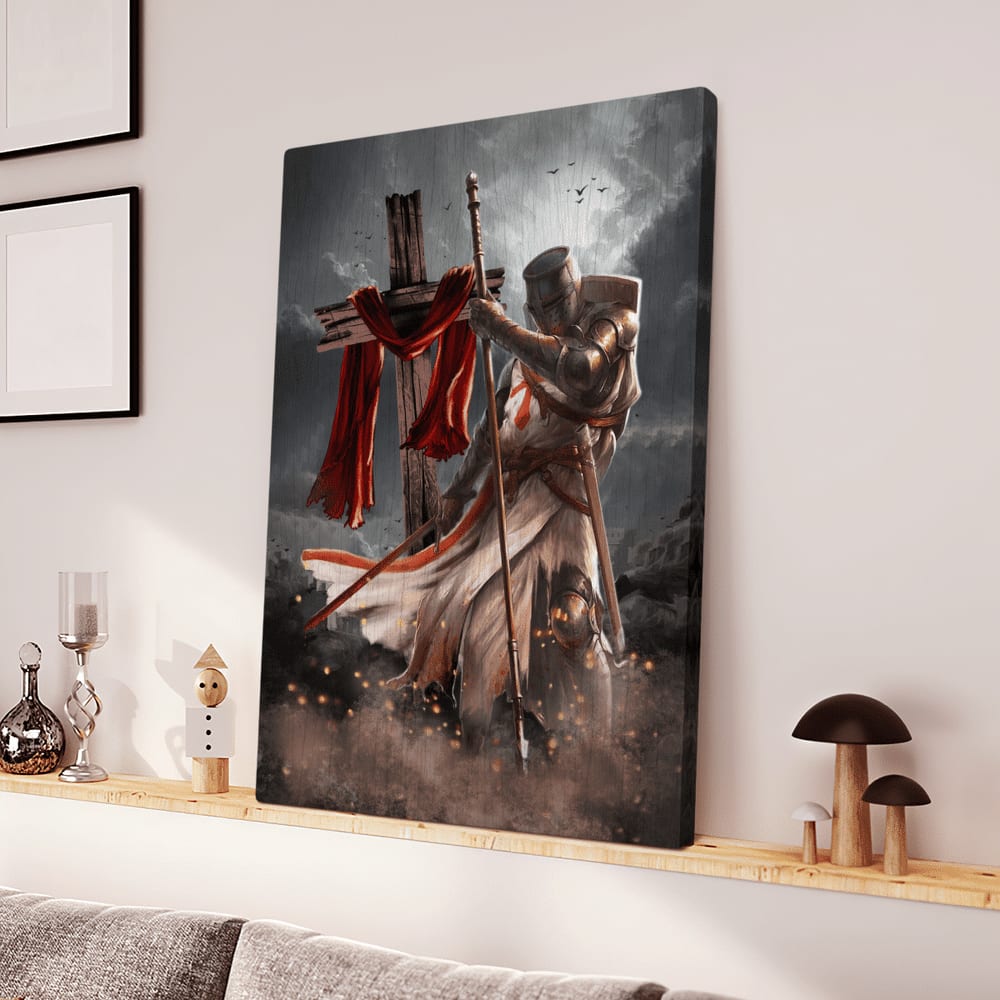 Knight Templar And Cross Jesus Canvas Wall Art – Christian Wall Posters – Religious Wall Decor