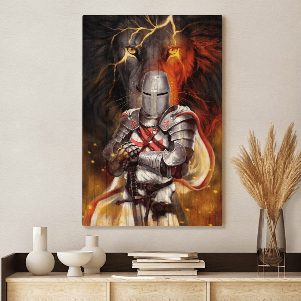 Knight Templar And Lion Jesus Canvas Wall Art – Christian Wall Posters – Religious Wall Decor