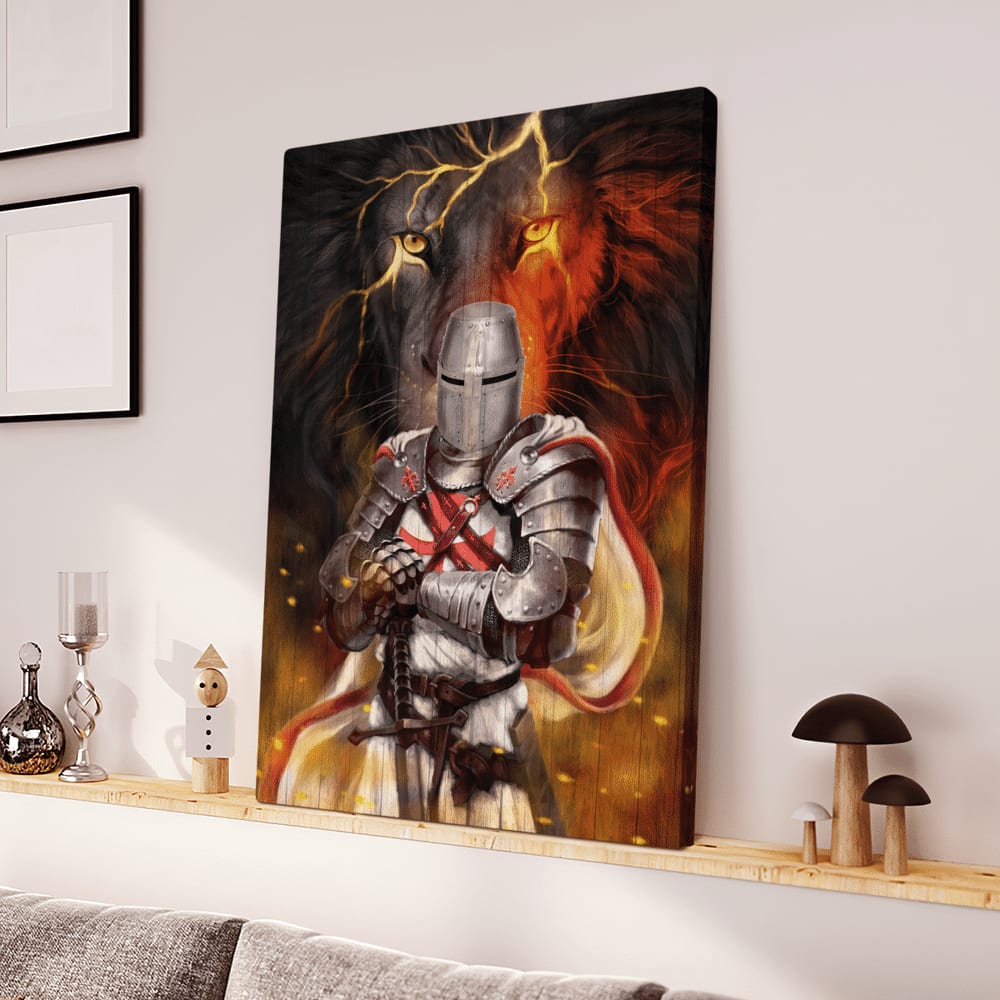 Knight Templar And Lion Jesus Canvas Wall Art – Christian Wall Posters – Religious Wall Decor