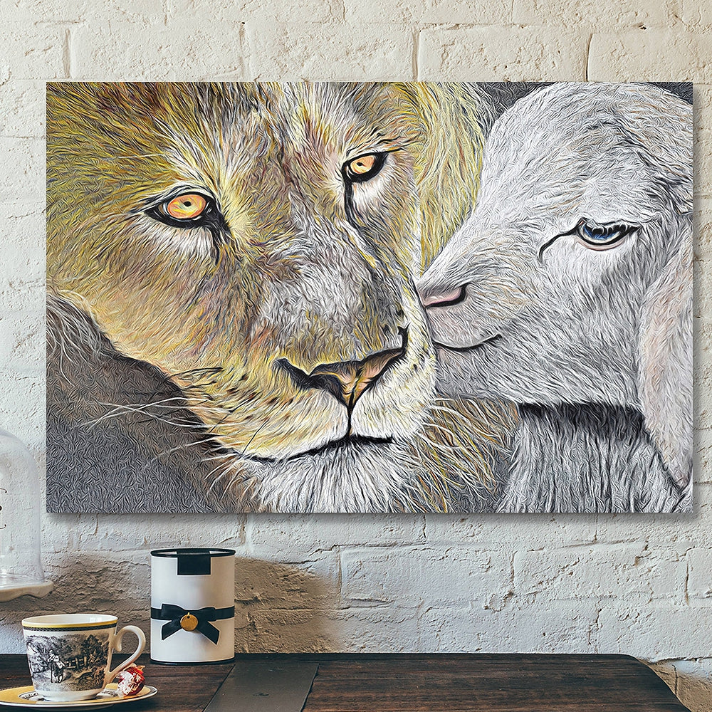 Lamb And Lion – Christian Canvas Wall Art – Christian Artwork – Religious Wall Decor – Faith Canvas Wall Art – Scripture Wall Art