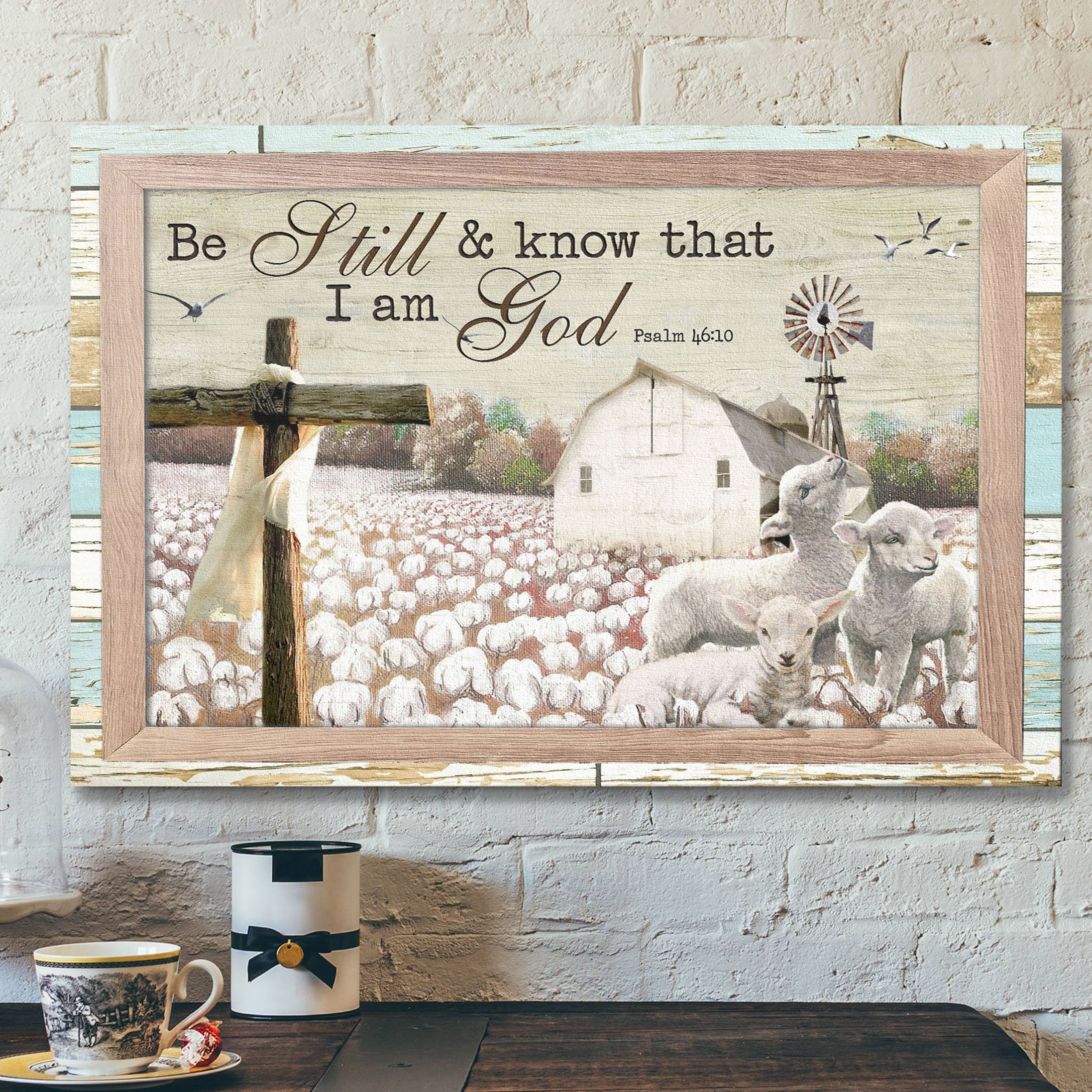 Lambs With Cotton Tree Farm – Be Still And Know That I Am God – Bible Verse Canvas – Scripture Canvas Wall Art