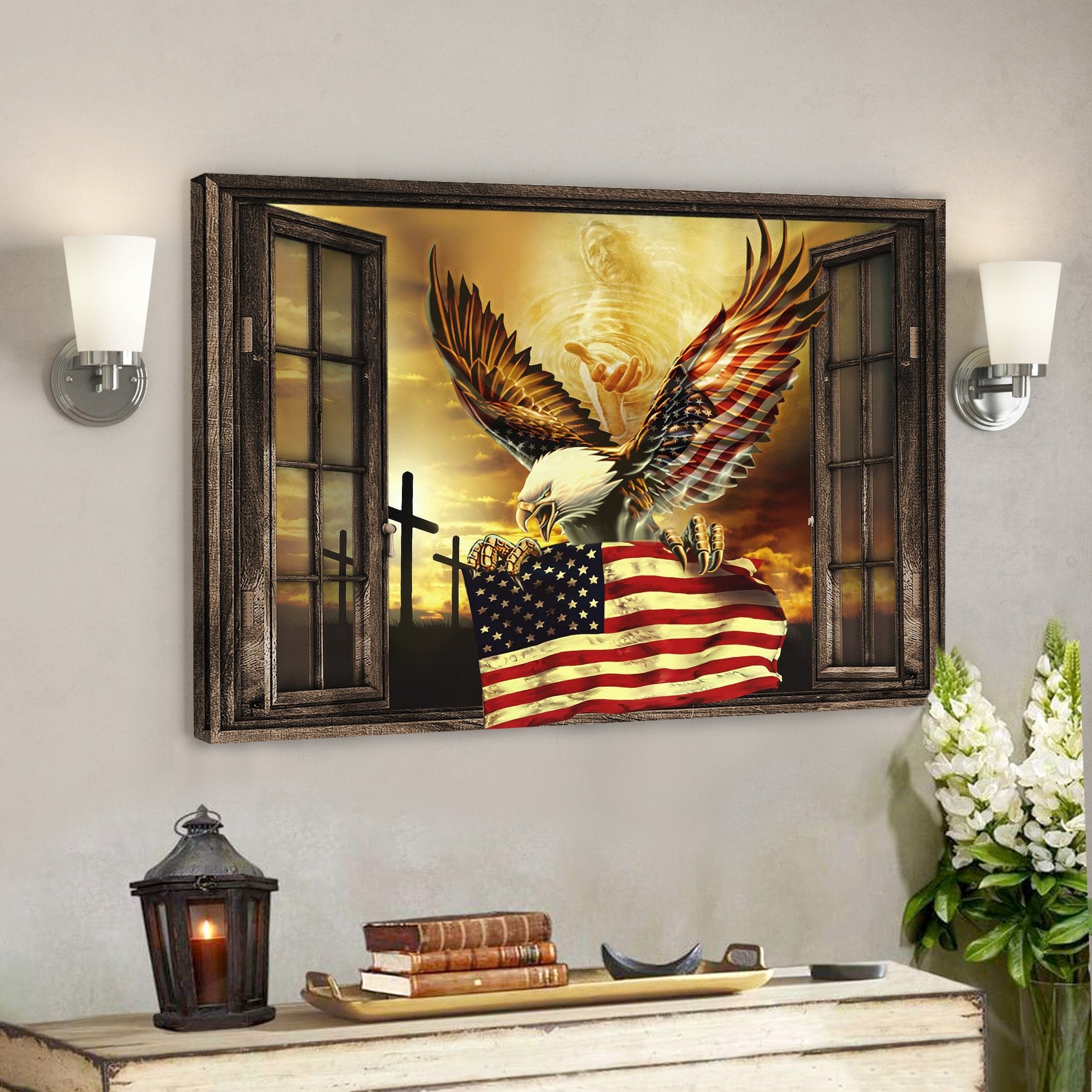 Landscape God Canvas Prints – Jesus Canvas Wall Art – Amazing eagle – Through the windows Canvas