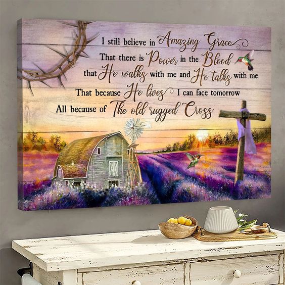 Lavender Farm With Hummingbirds I Still Believe In Amazing Grace Jesus Canvas Wall Art – Jesus Canvas Pictures – Christian Wall Posters