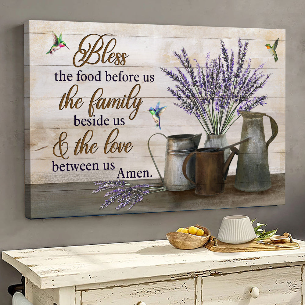 Lavender Hummingbird Jesus Bless The Food Before Us Canvas Wall Art – Jesus Canvas Pictures – Christian Wall Posters