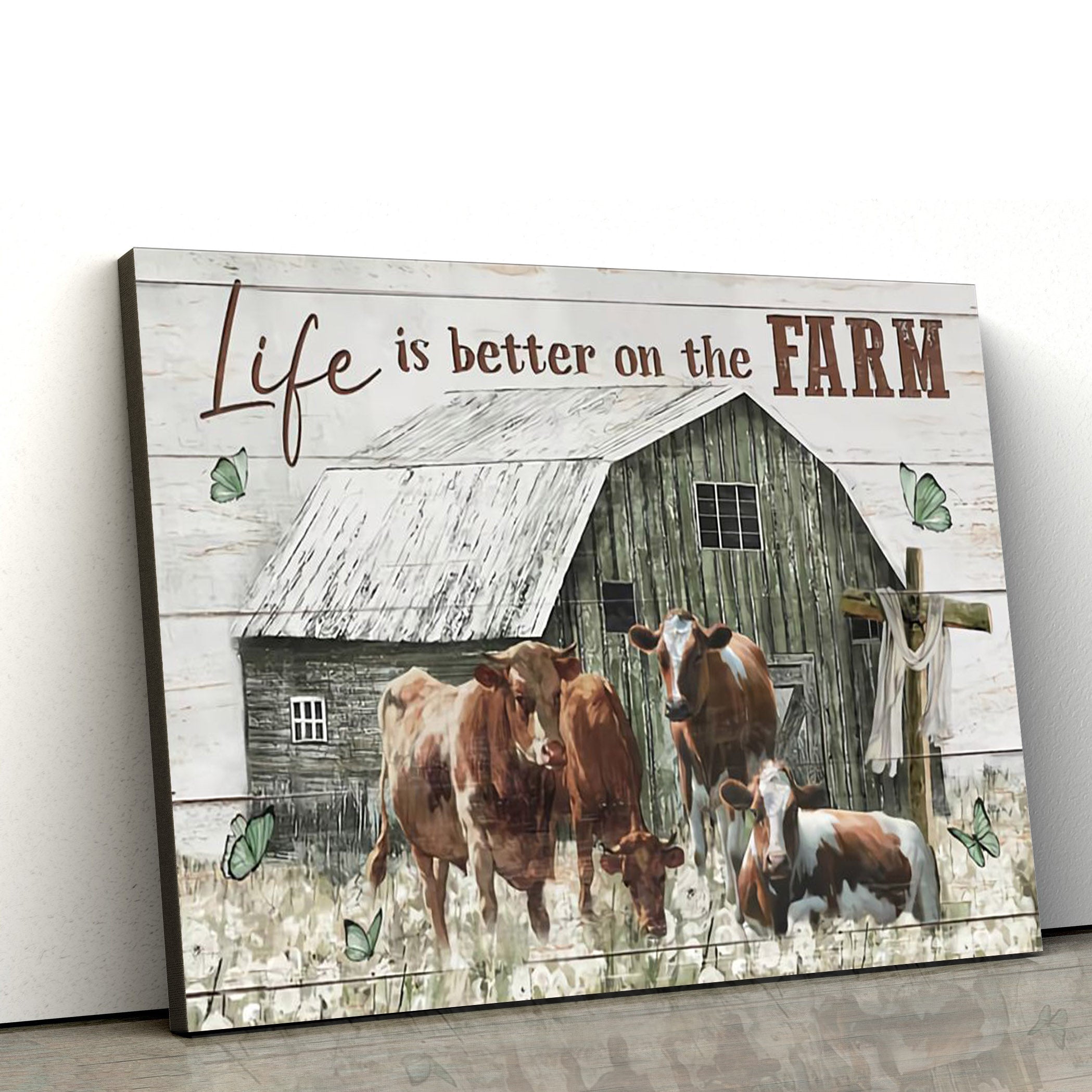 Life Is Better On The Farm Canvas Wall Art – Christian Canvas Wall Decor – Bible Verse Wall Art Canvas – Farmer Gift