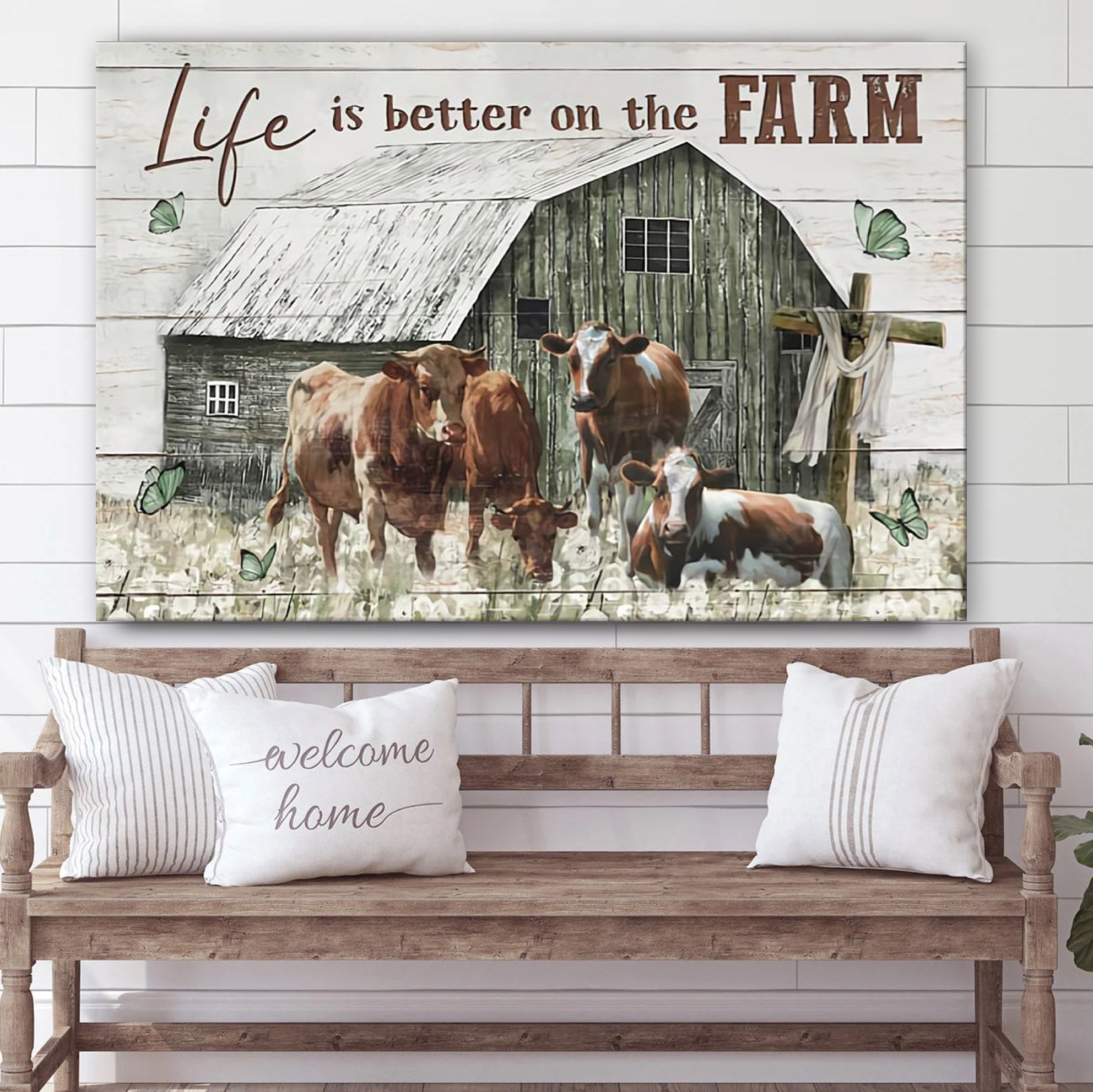 Life Is Better On The Farm Canvas Wall Art – Christian Canvas Wall Decor – Bible Verse Wall Art Canvas – Farmer Gift