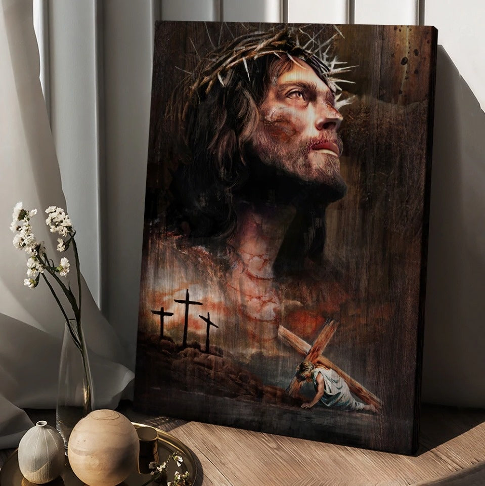 Life Of Jesus Jesus On The Cross Crown Of Thorn Canvas Wall Art – Christian Wall Posters – Religious Wall Decor