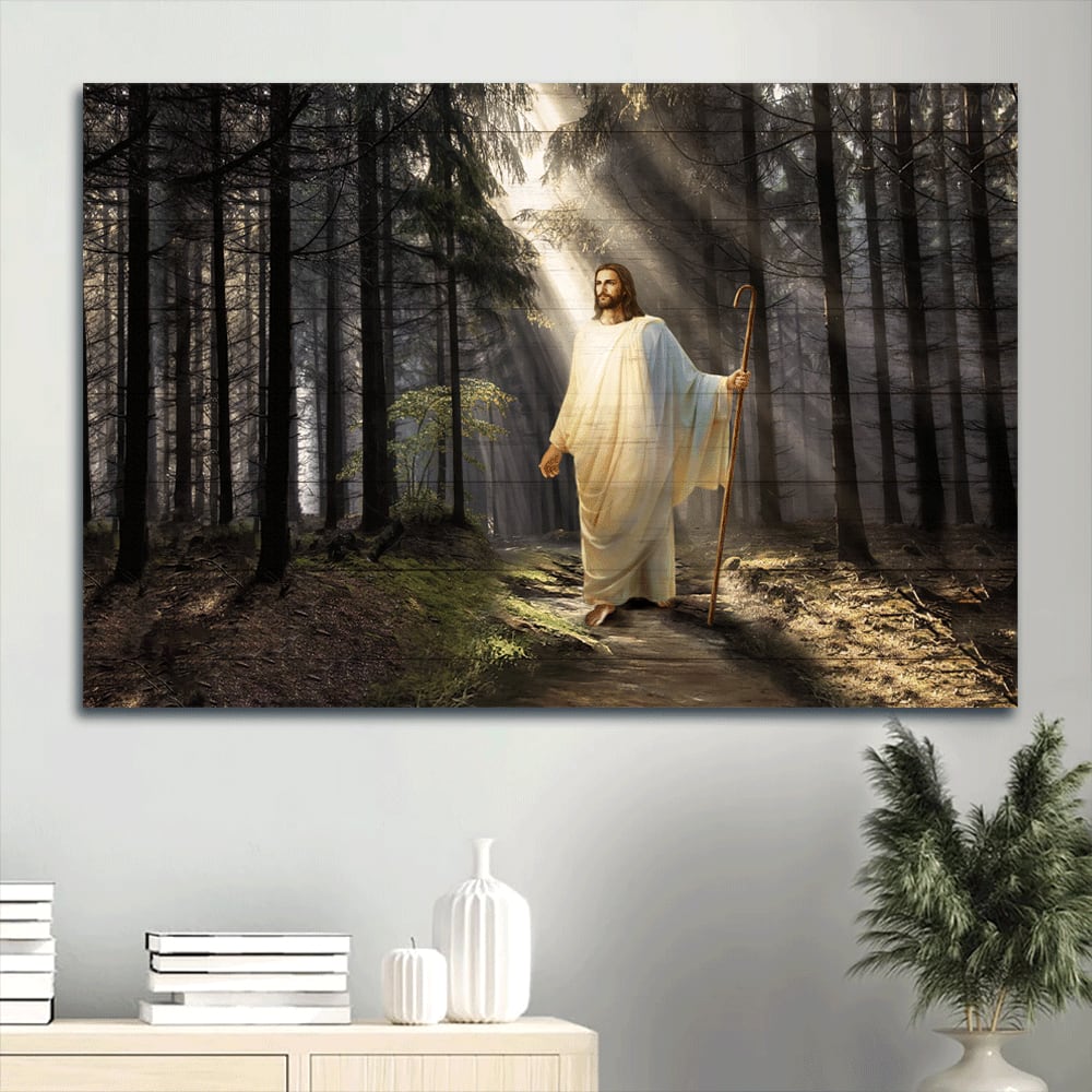 Light In Miracle Forest Religious Painting Jesus Drawing Canvas Wall Art – Christian Wall Decor