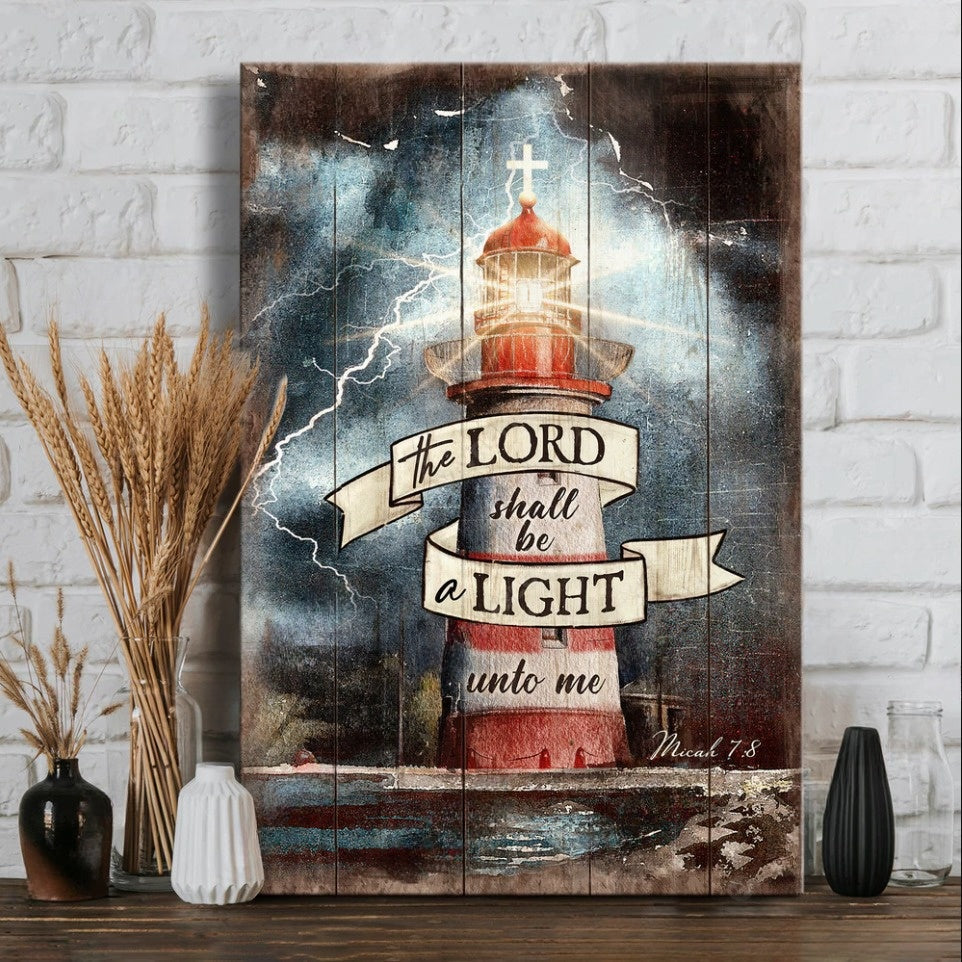 Lighthouse Cross The Lord Shall Be A Light Unto Me Canvas Wall Art – Christian Wall Posters – Religious Wall Decor