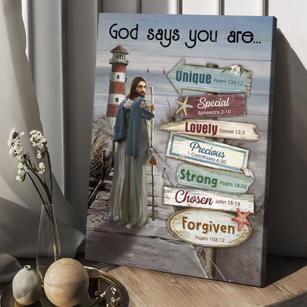 Lighthouse Drawing Ocean God Says You Are Canvas Wall Art – Christian Wall Posters – Religious Wall Decor