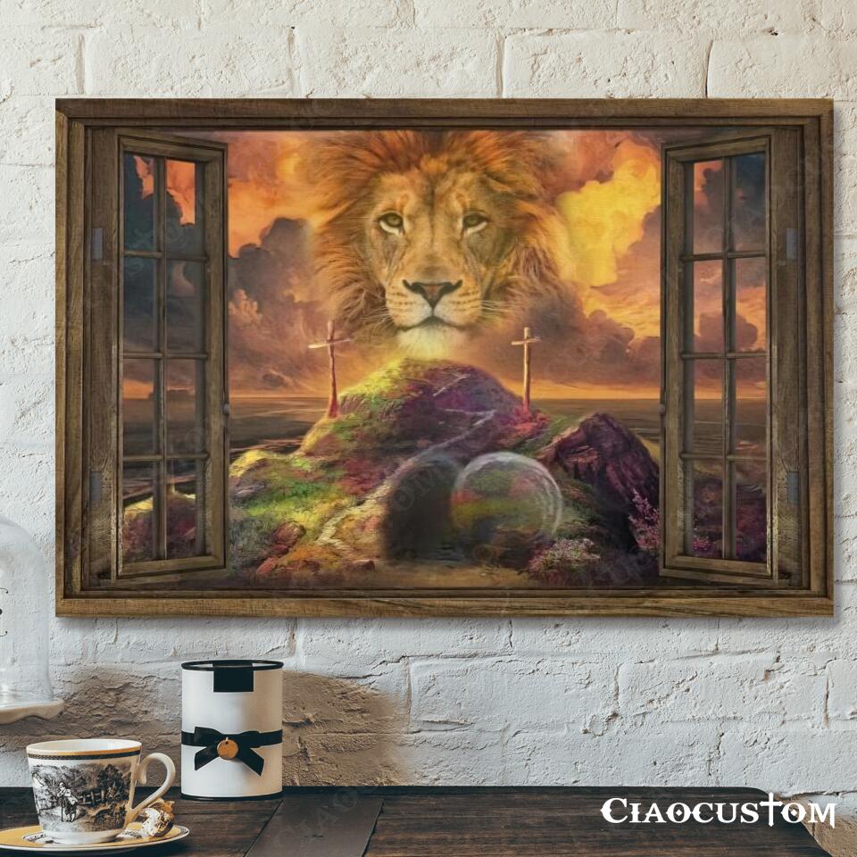 Lion And Cross Painting – Jesus Poster – Jesus Canvas – Christian Canvas Wall Art – Christian Gift