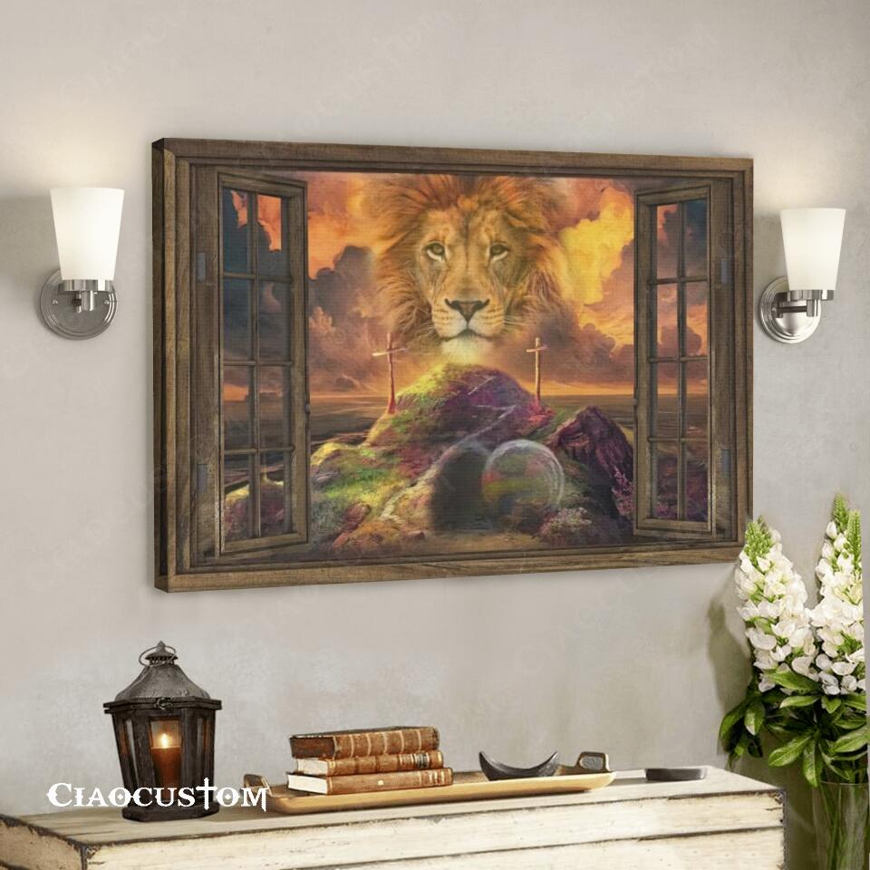 Lion And Cross Painting – Jesus Poster – Jesus Canvas – Christian Canvas Wall Art – Christian Gift