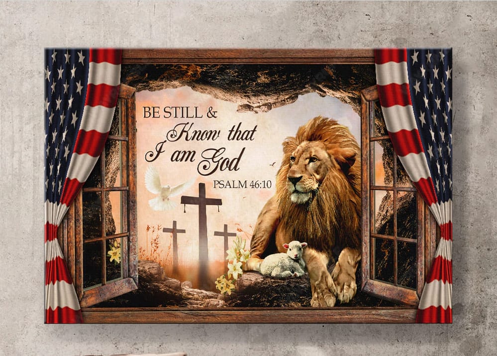 Lion And Lamb Be Still And Know That I Am God Canvas Wall Art – Christian Poster – Religious Wall Decor