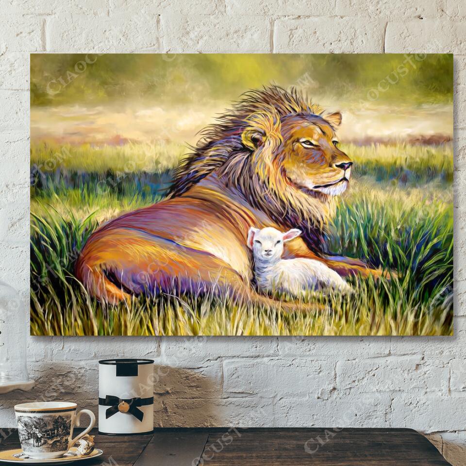 Lion And Lamb – Christian Gift – Jesus Canvas Painting – Jesus Canvas Art – Scripture Canvas